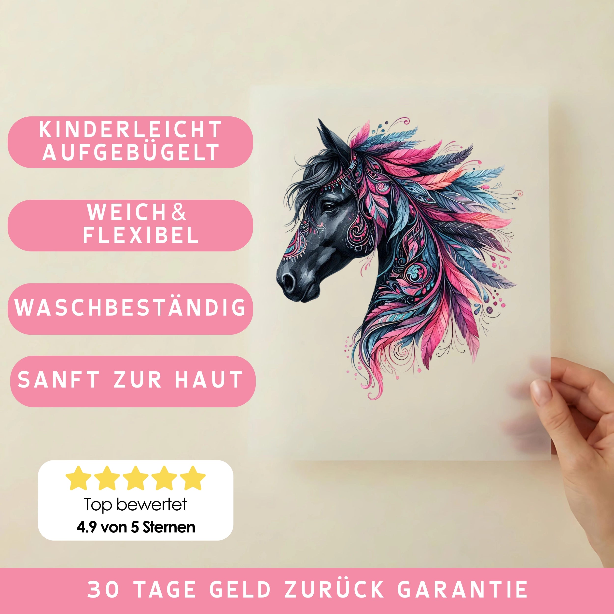 Bügelbild Mystisches Pferd mit Federn