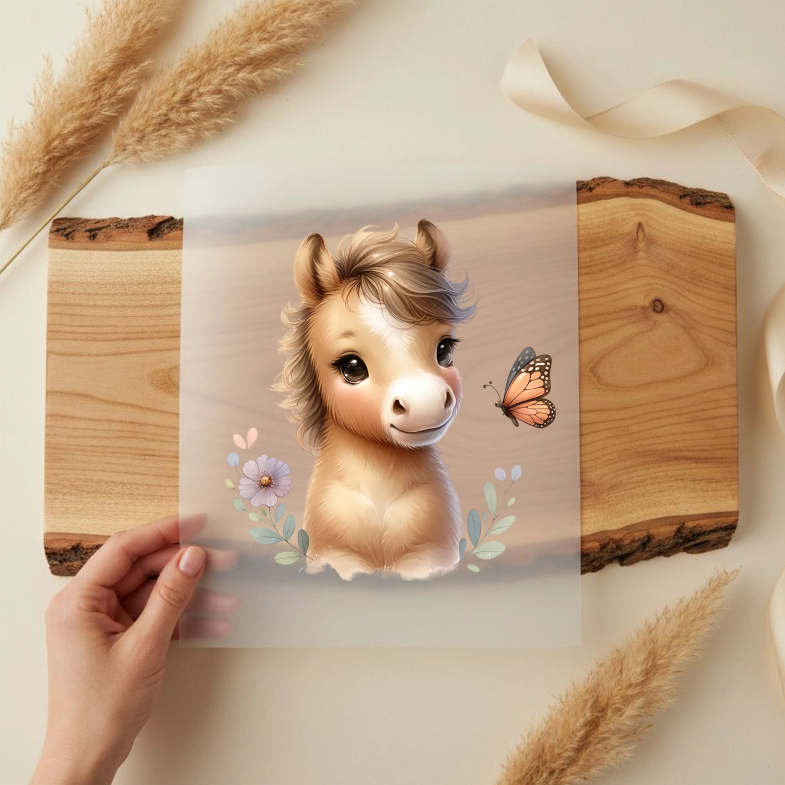 Bügelbild Goldpony mit Schmetterling