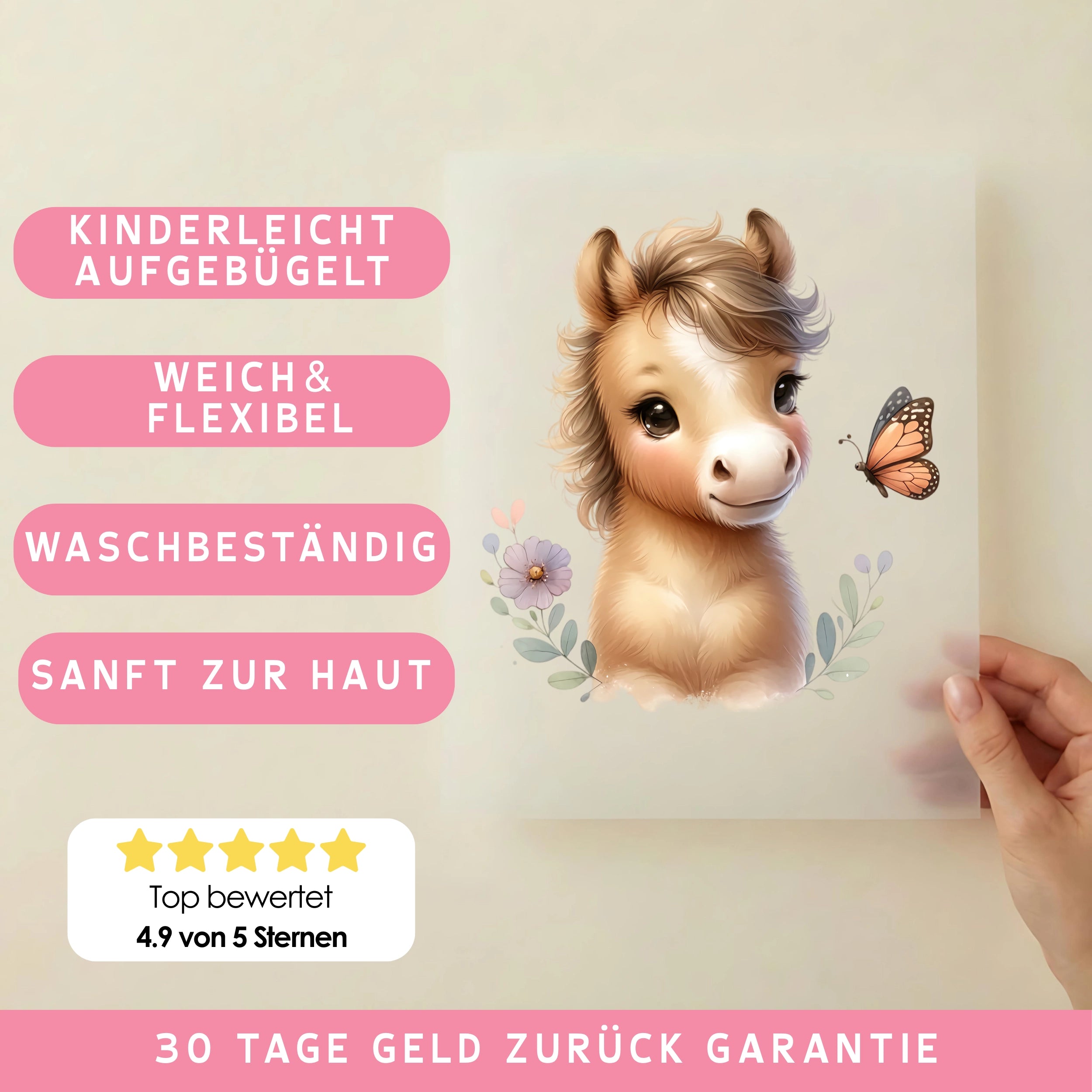 Bügelbild Goldpony mit Schmetterling