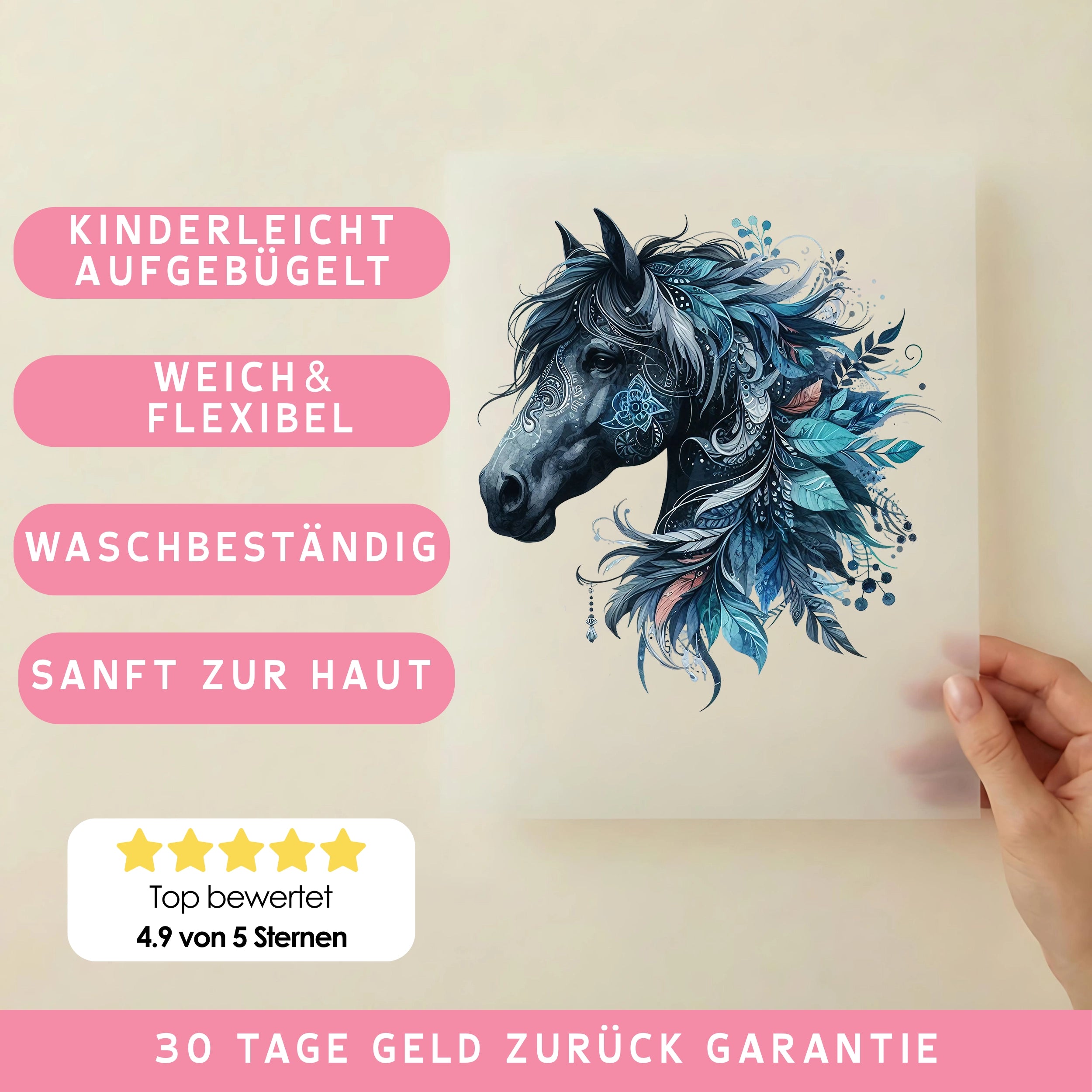 Bügelbild Boho Pferd Blau