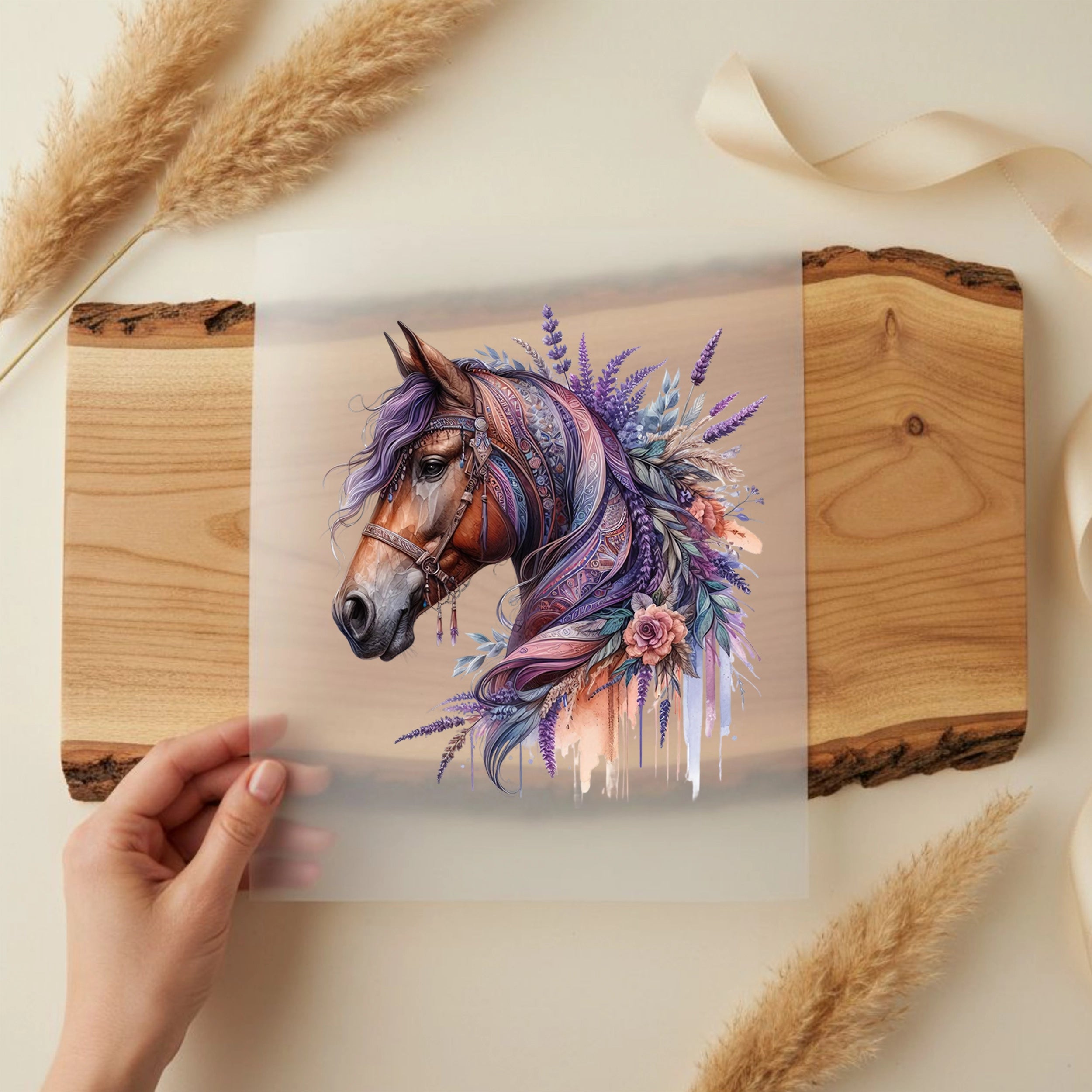 Bügelbild Boho Pferd Lila