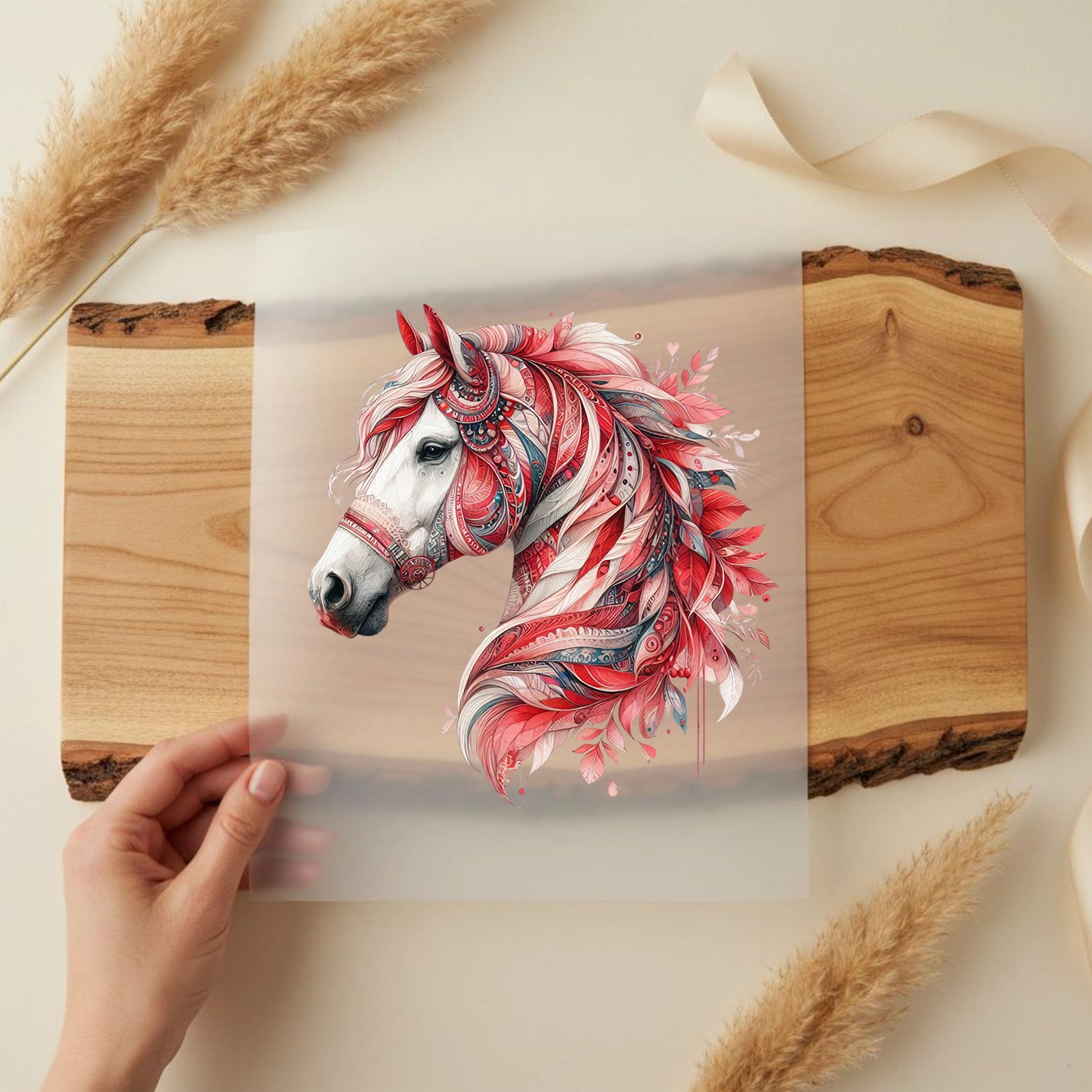 Bügelbild Boho Pferd Rot