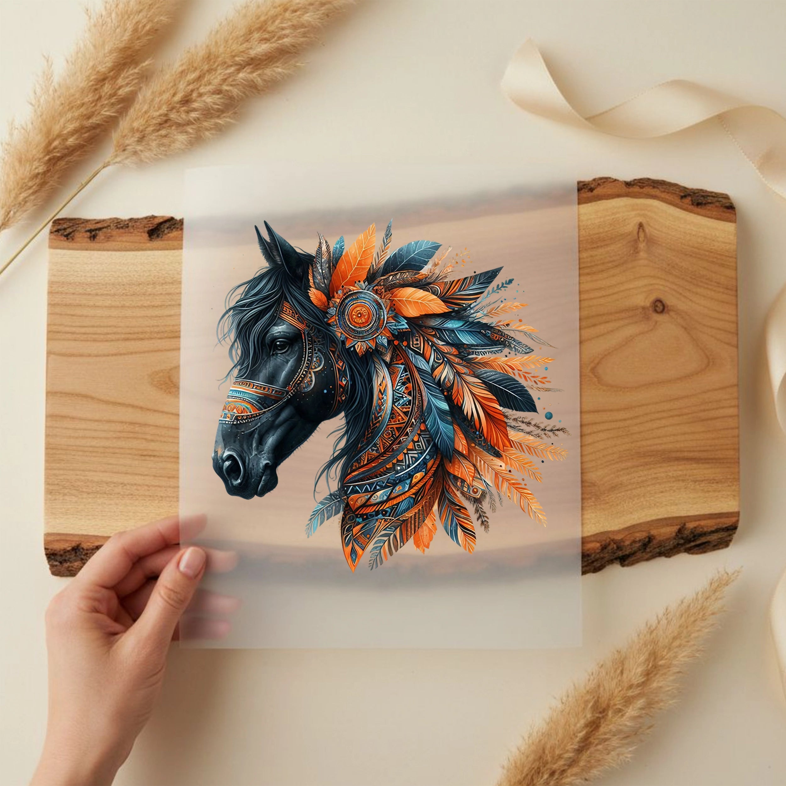 Bügelbild Boho Pferd Schwarz