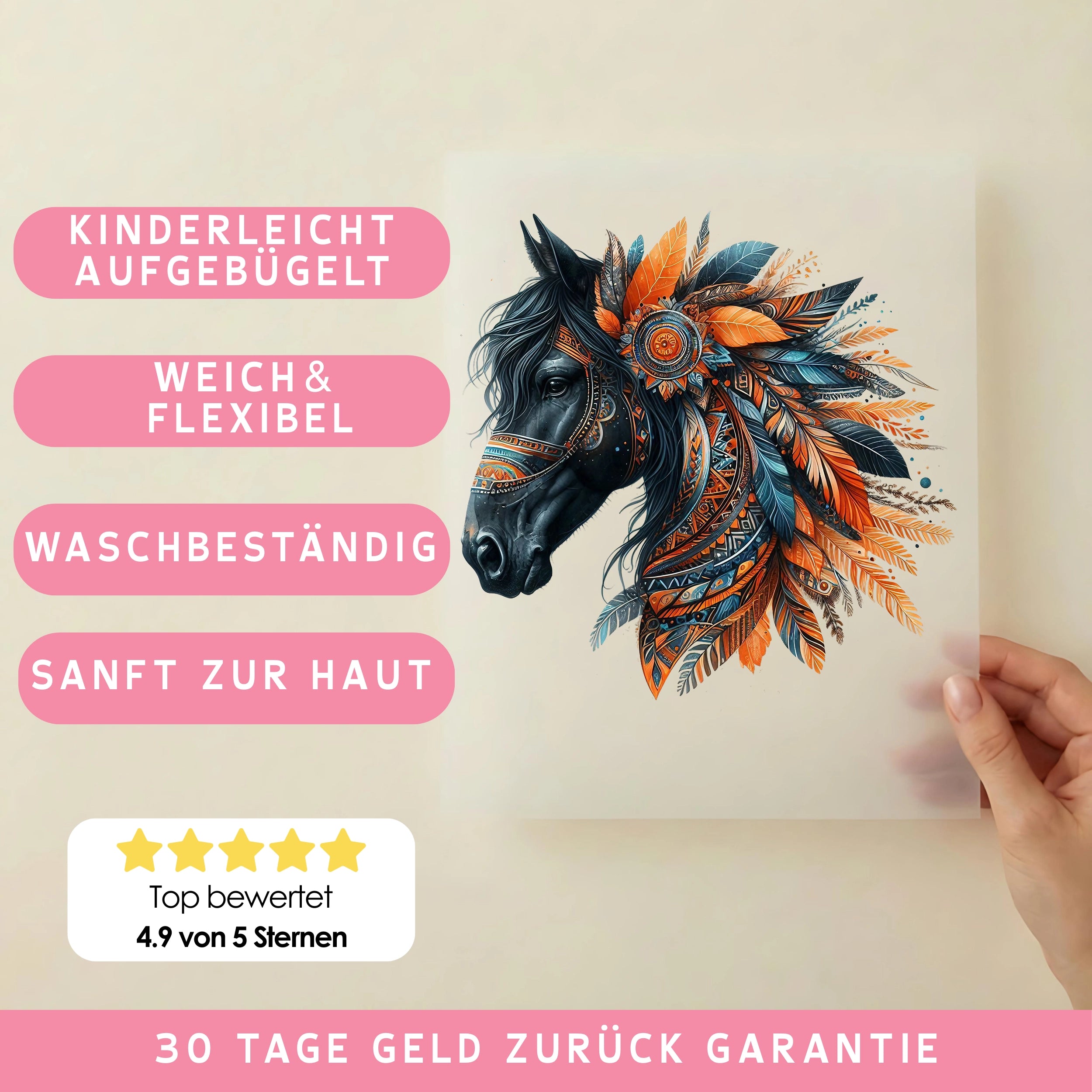 Bügelbild Boho Pferd Schwarz