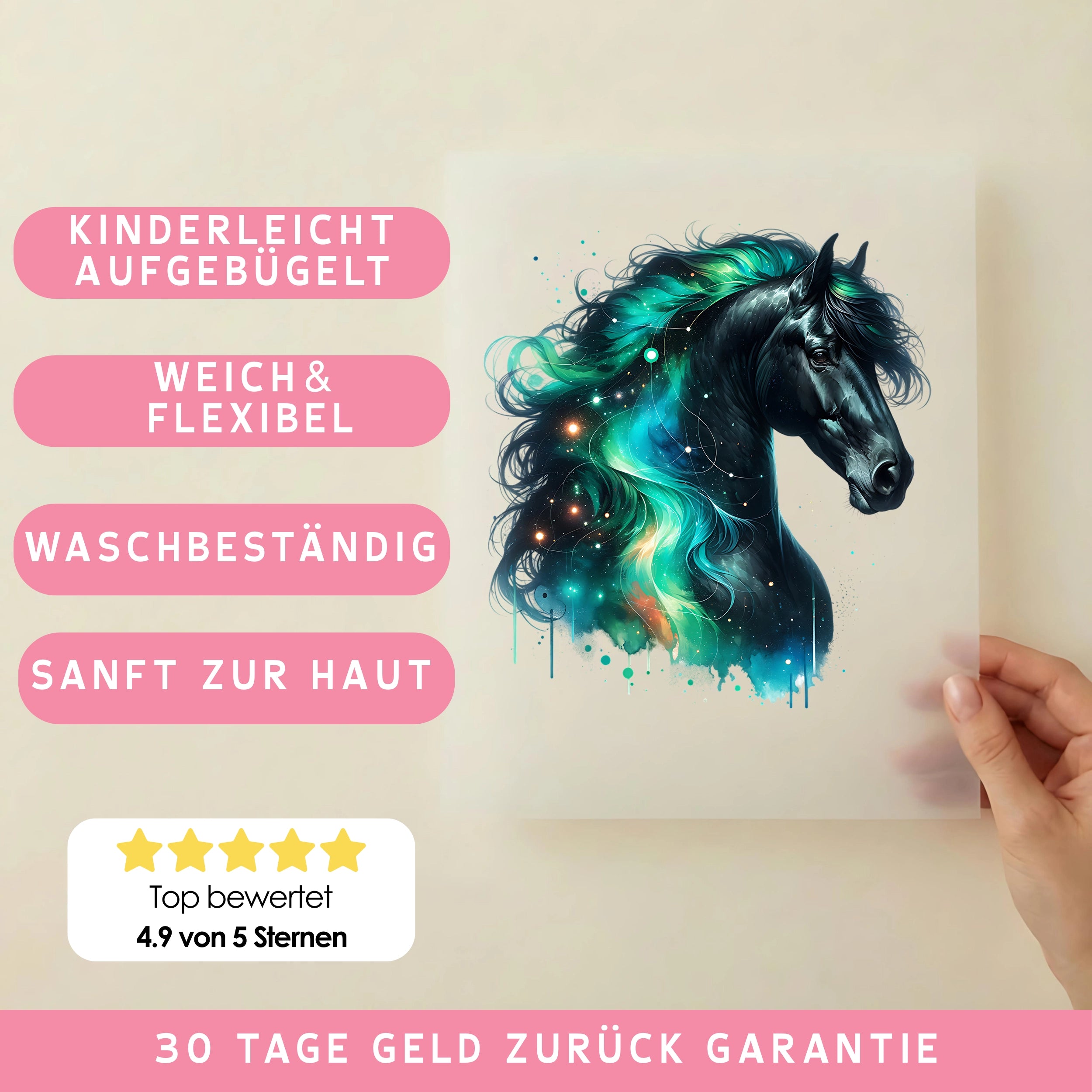 Bügelbild Galaxie Pferd Grün