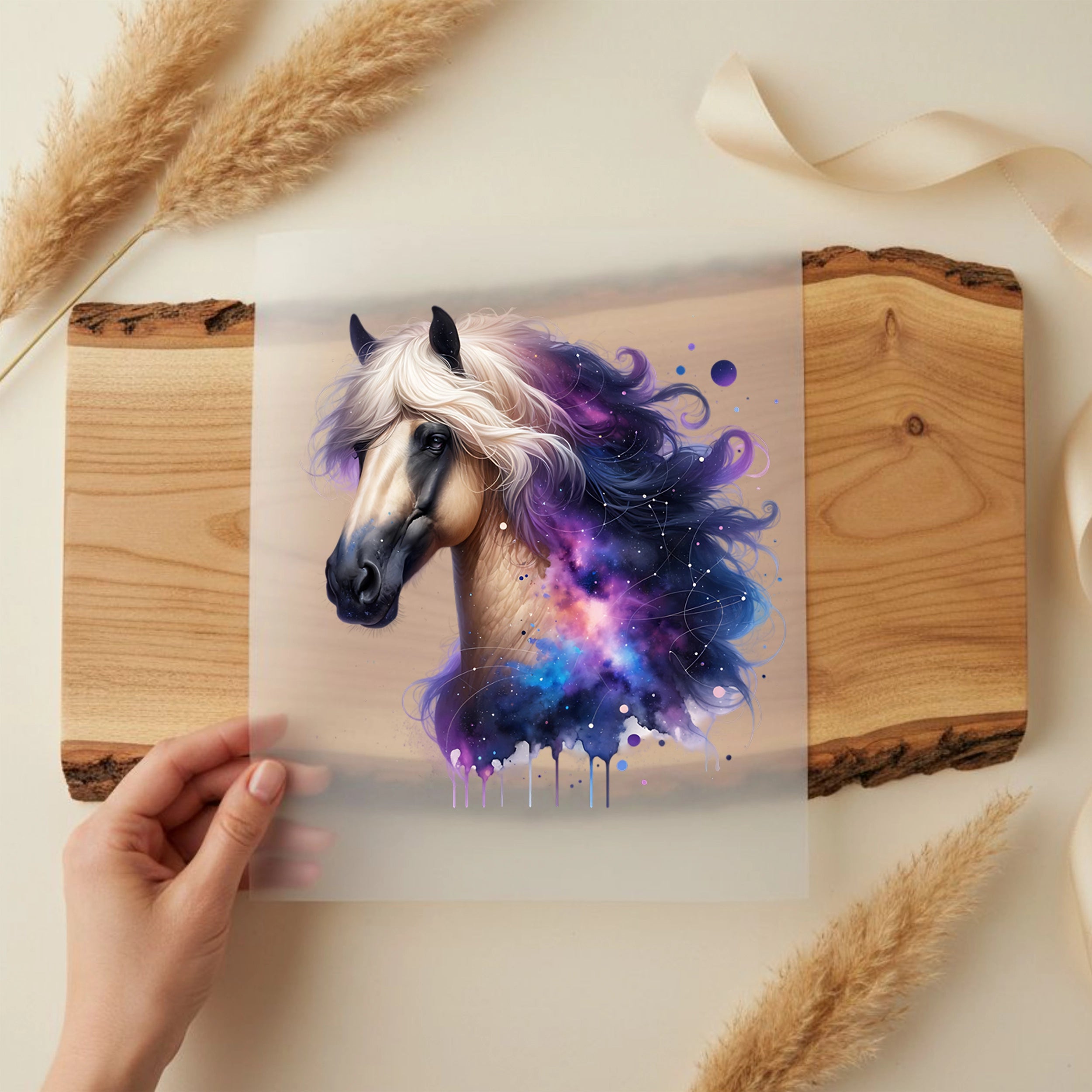 Bügelbild Galaxie Pferd Lila