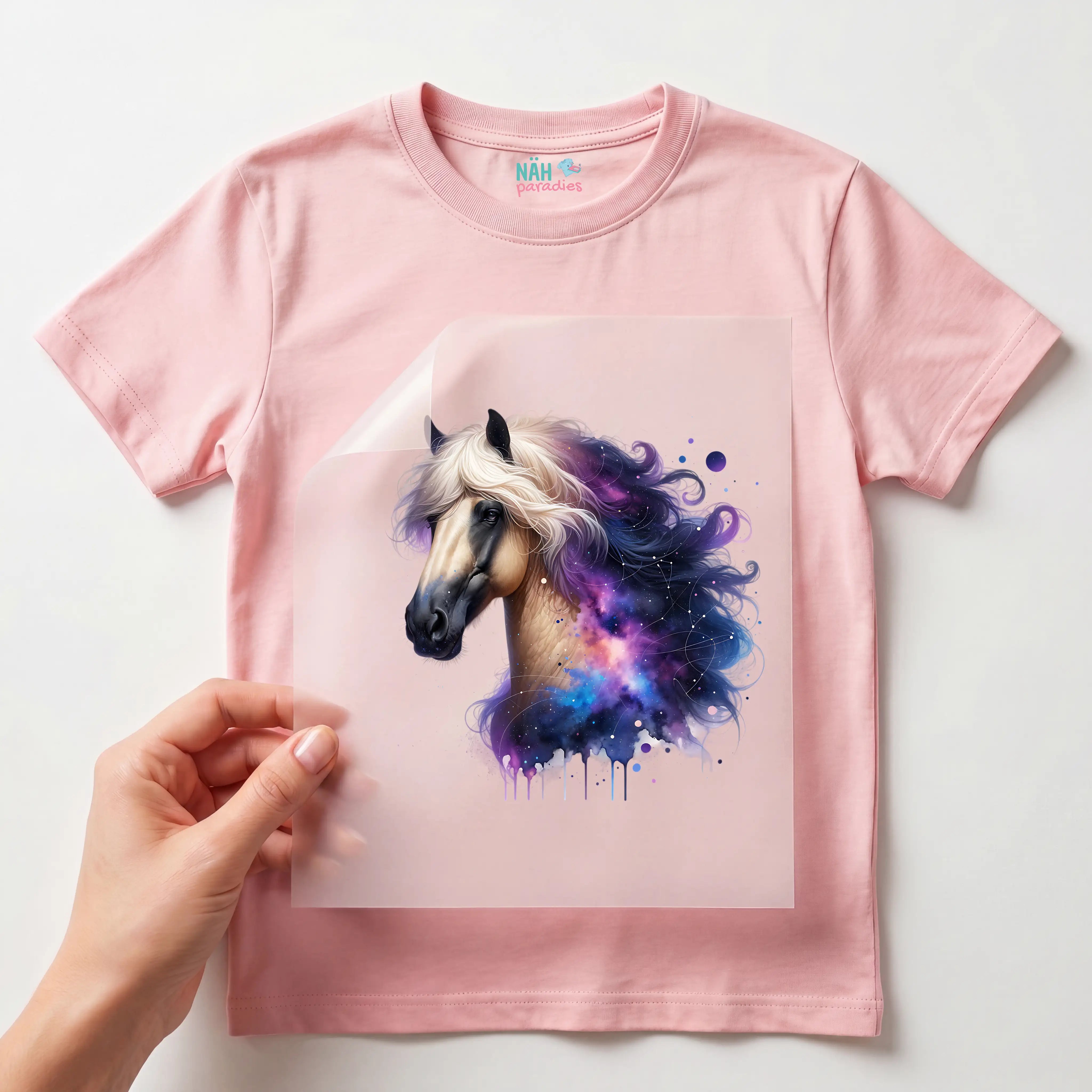 Bügelbild Galaxie Pferd Lila
