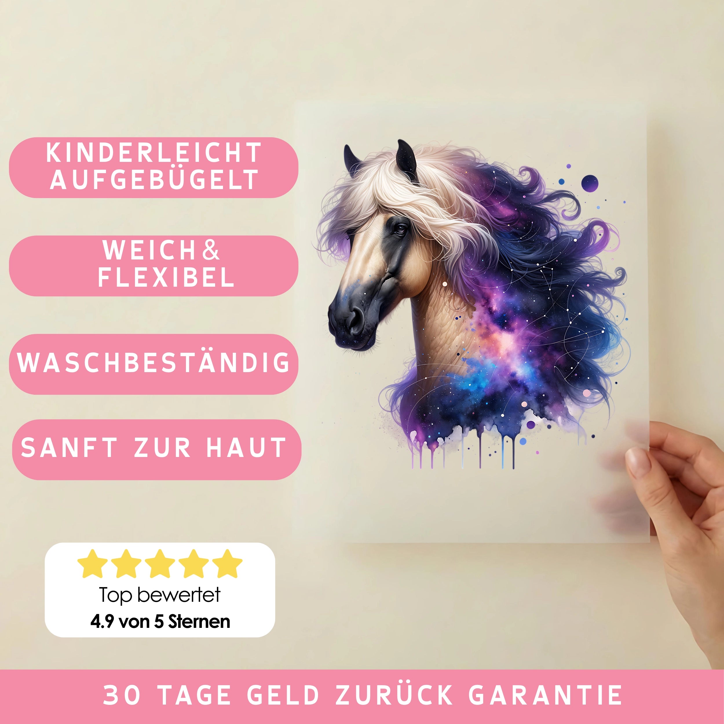 Bügelbild Galaxie Pferd Lila