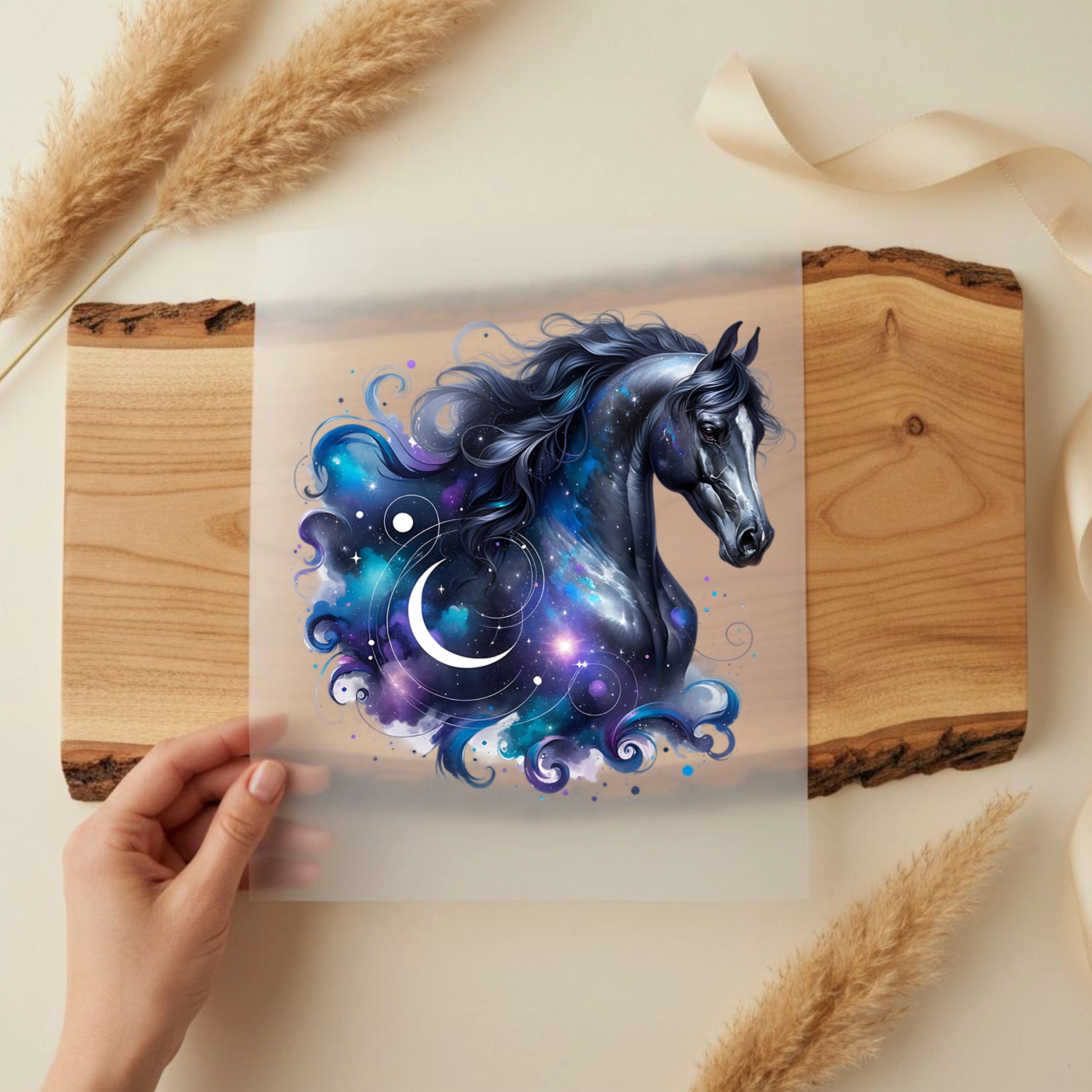 Bügelbild Galaxie Pferd Mond