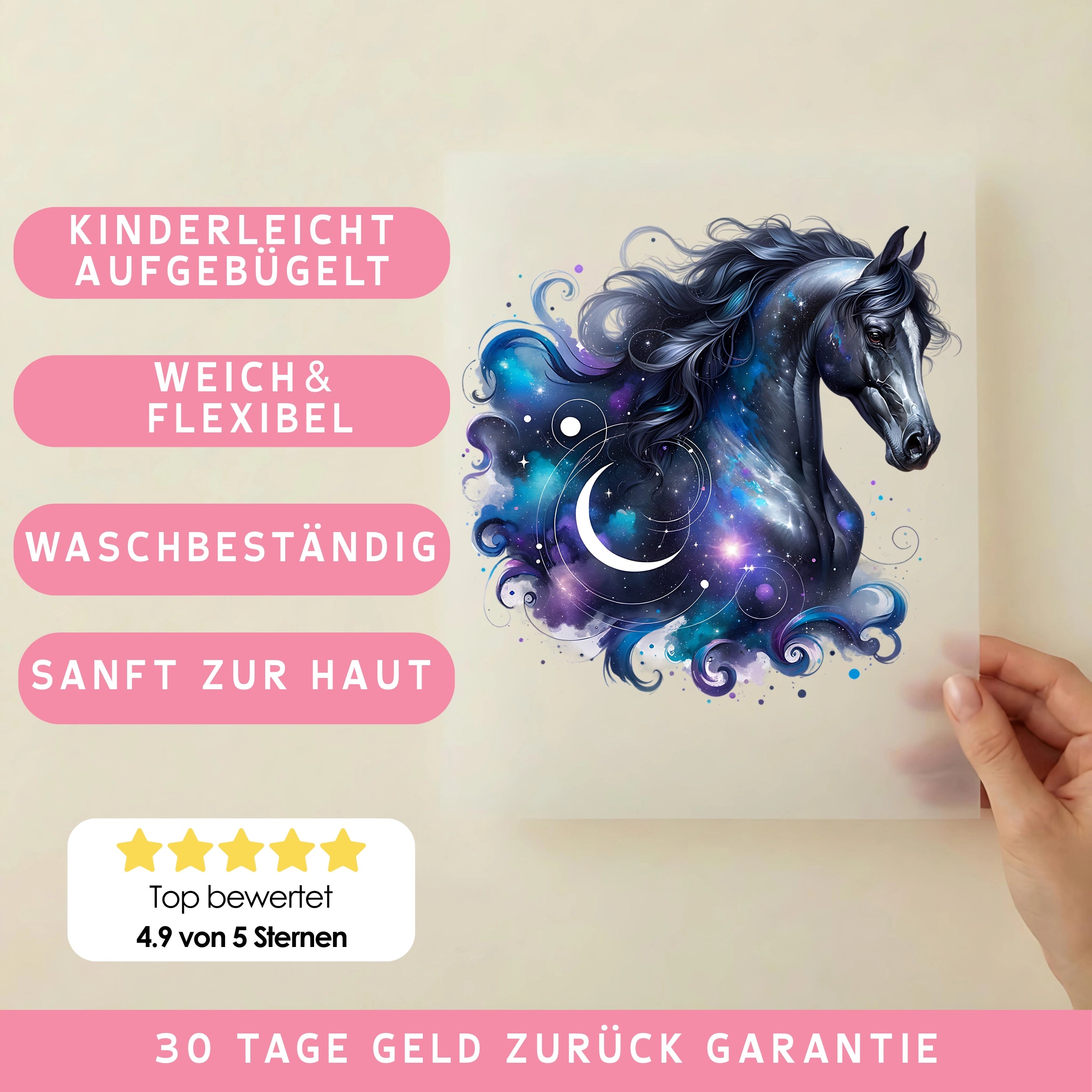 Bügelbild Galaxie Pferd Mond