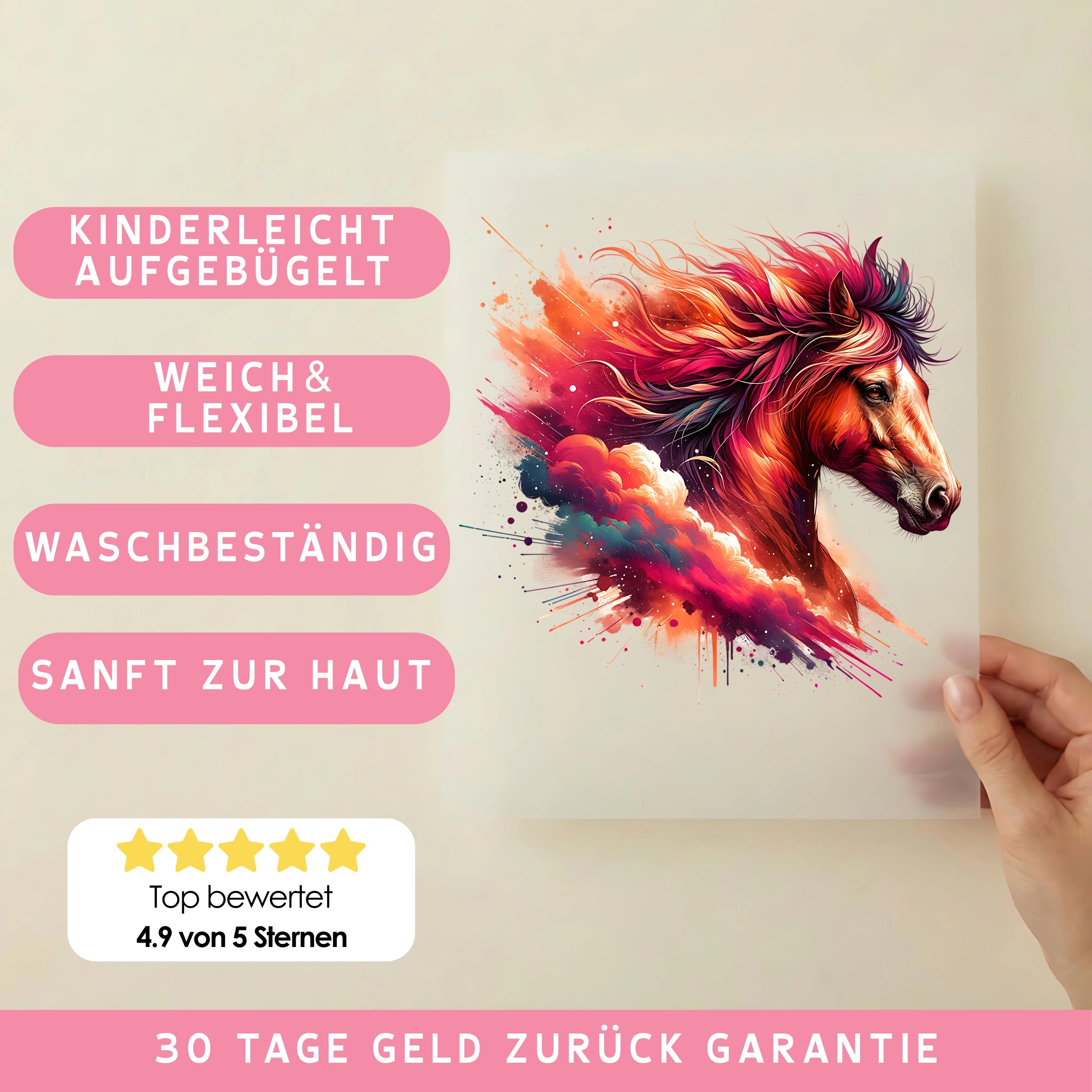 Bügelbild Galaxie Pferd Rot