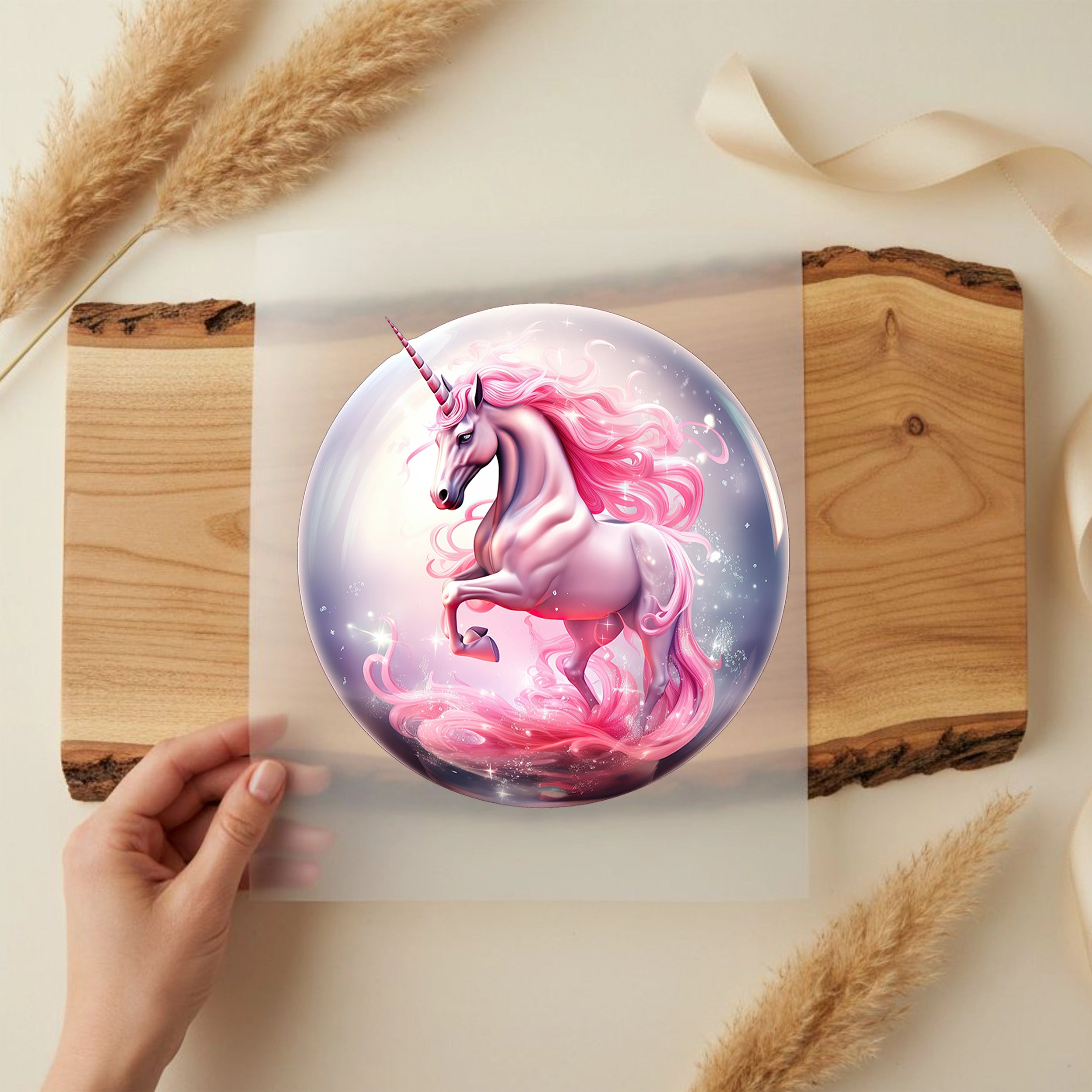 Bügelbild Einhorn Glasskugel