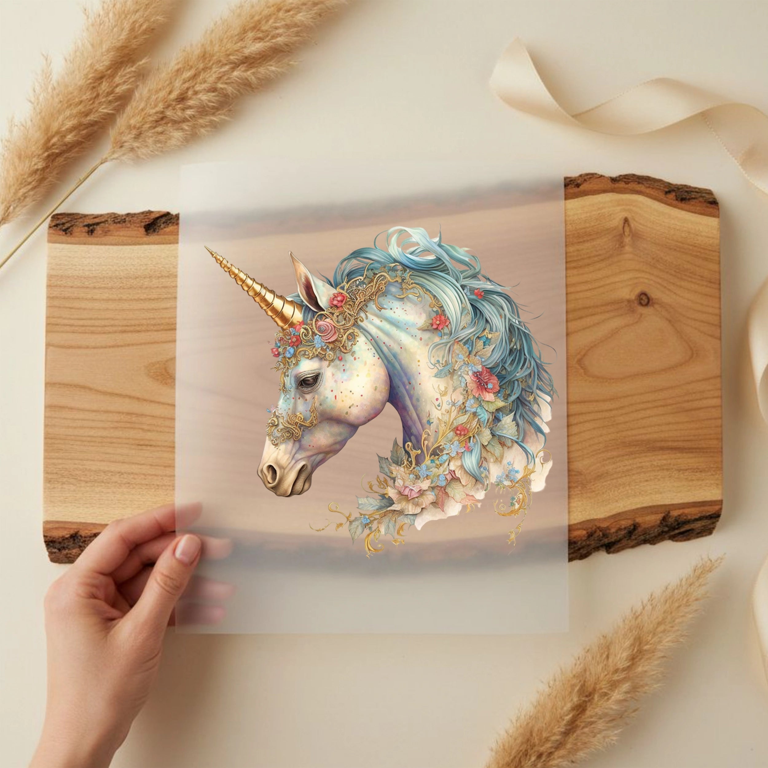 Bügelbild Einhorn Goldenglanz