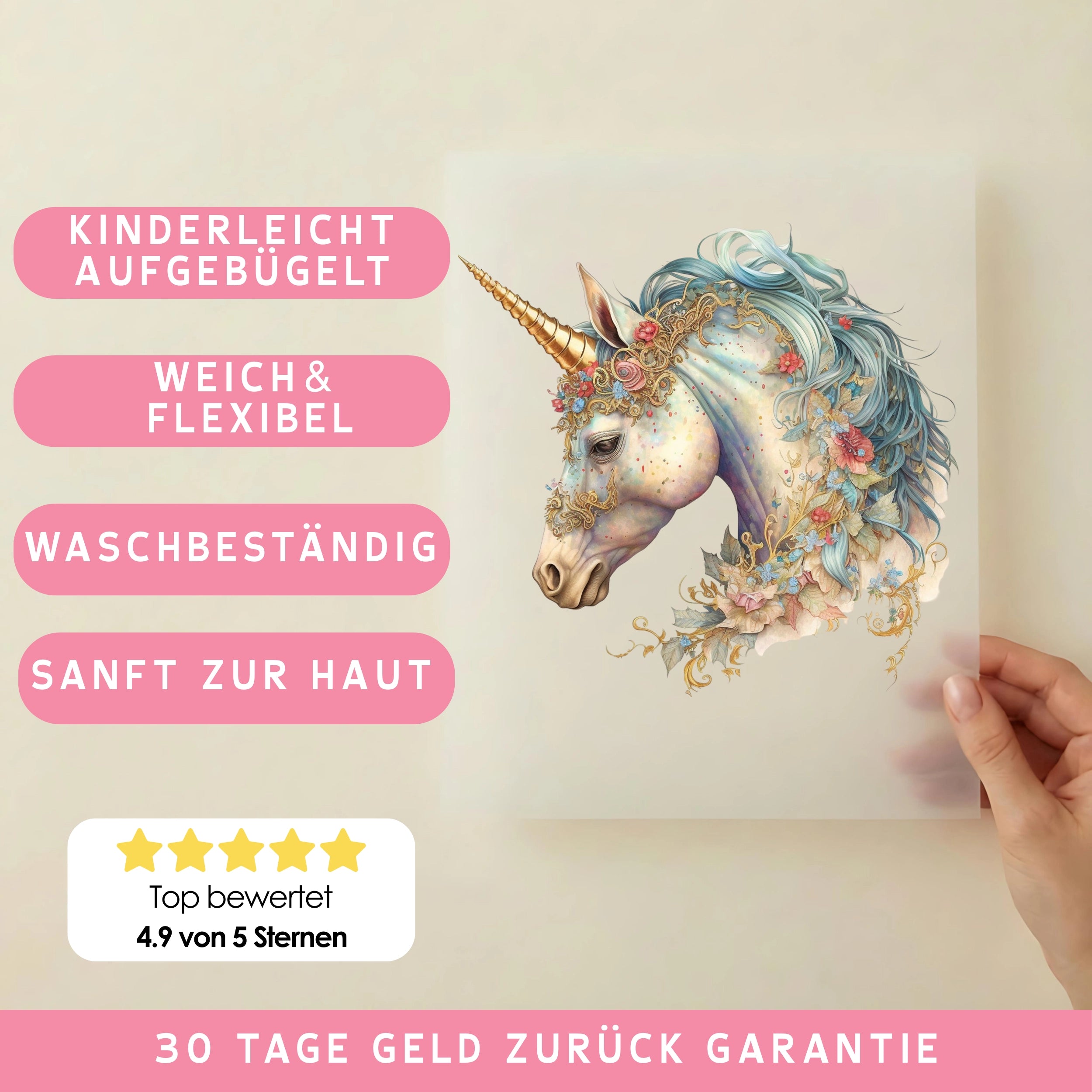 Bügelbild Einhorn Goldenglanz