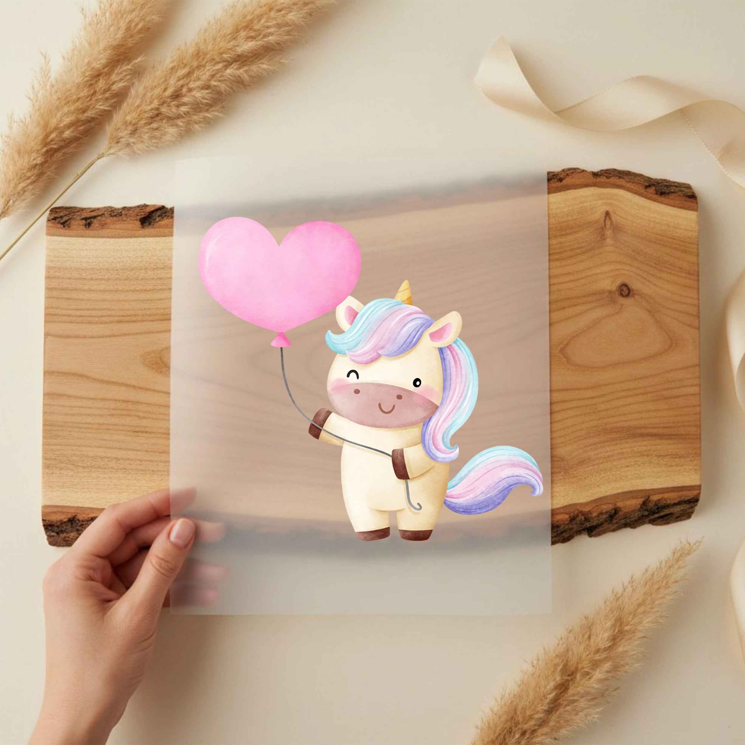 Bügelbild Einhorn Herzluftballon