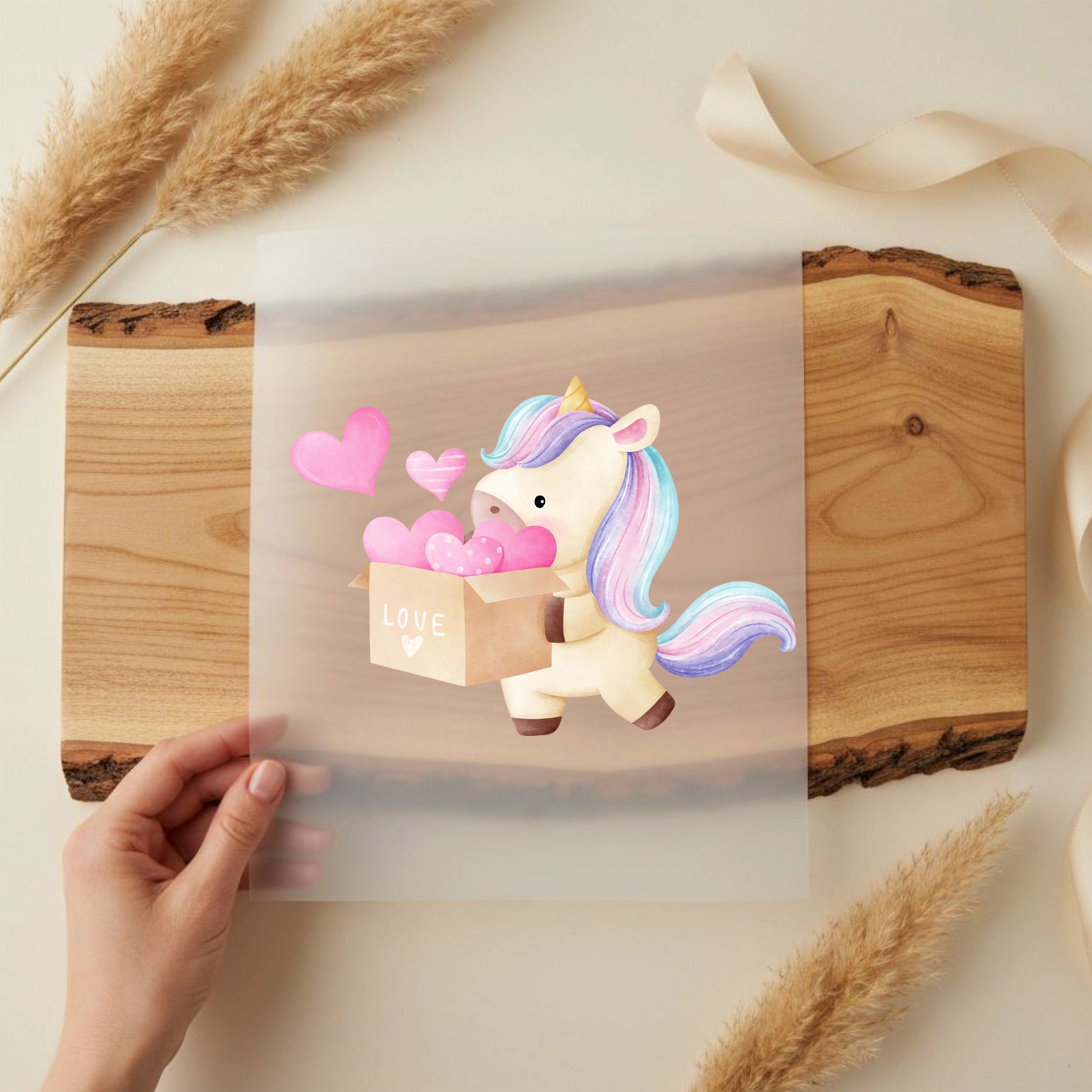 Bügelbild Einhorn Liebeslieferung