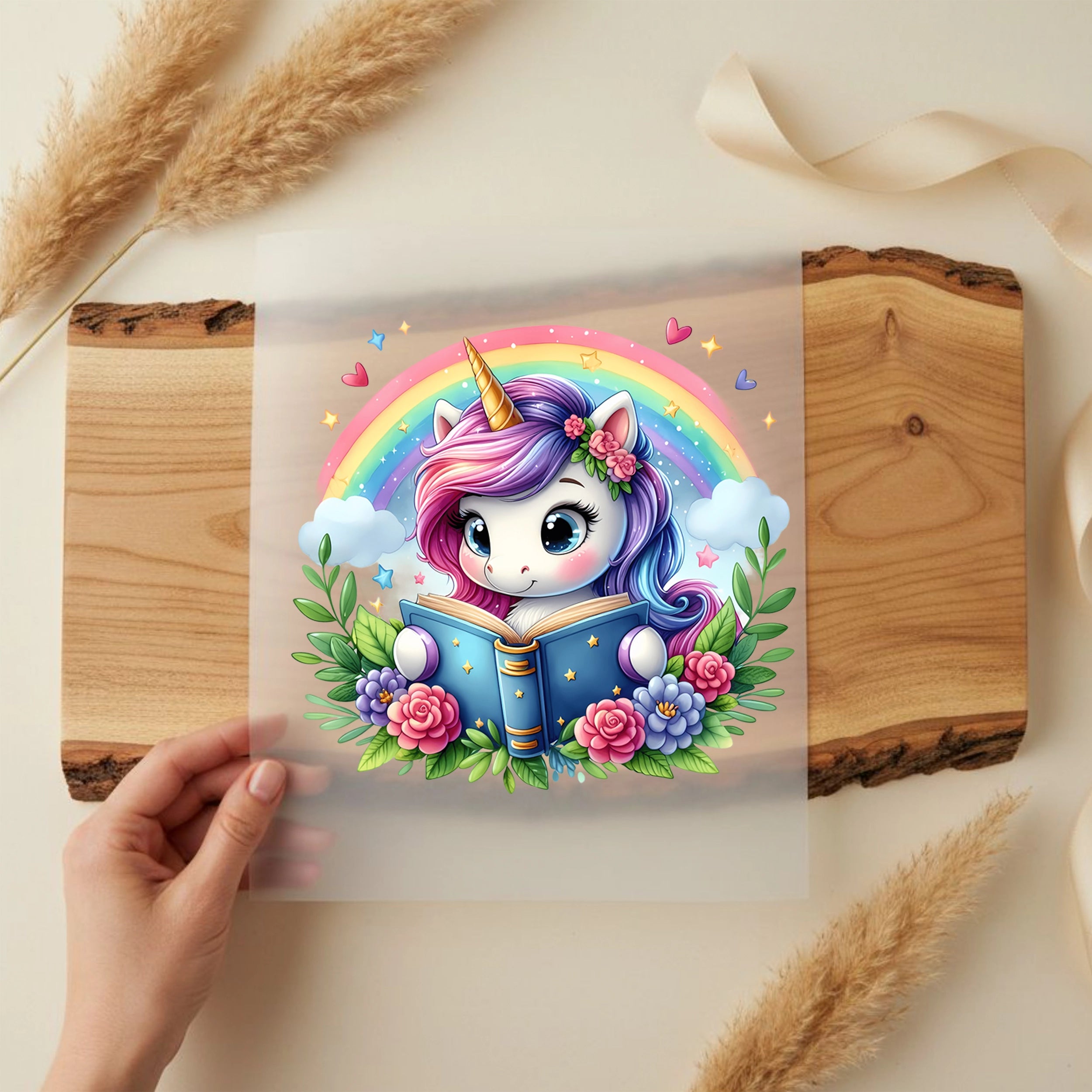 Bügelbild Einhorn Regenbogenleser