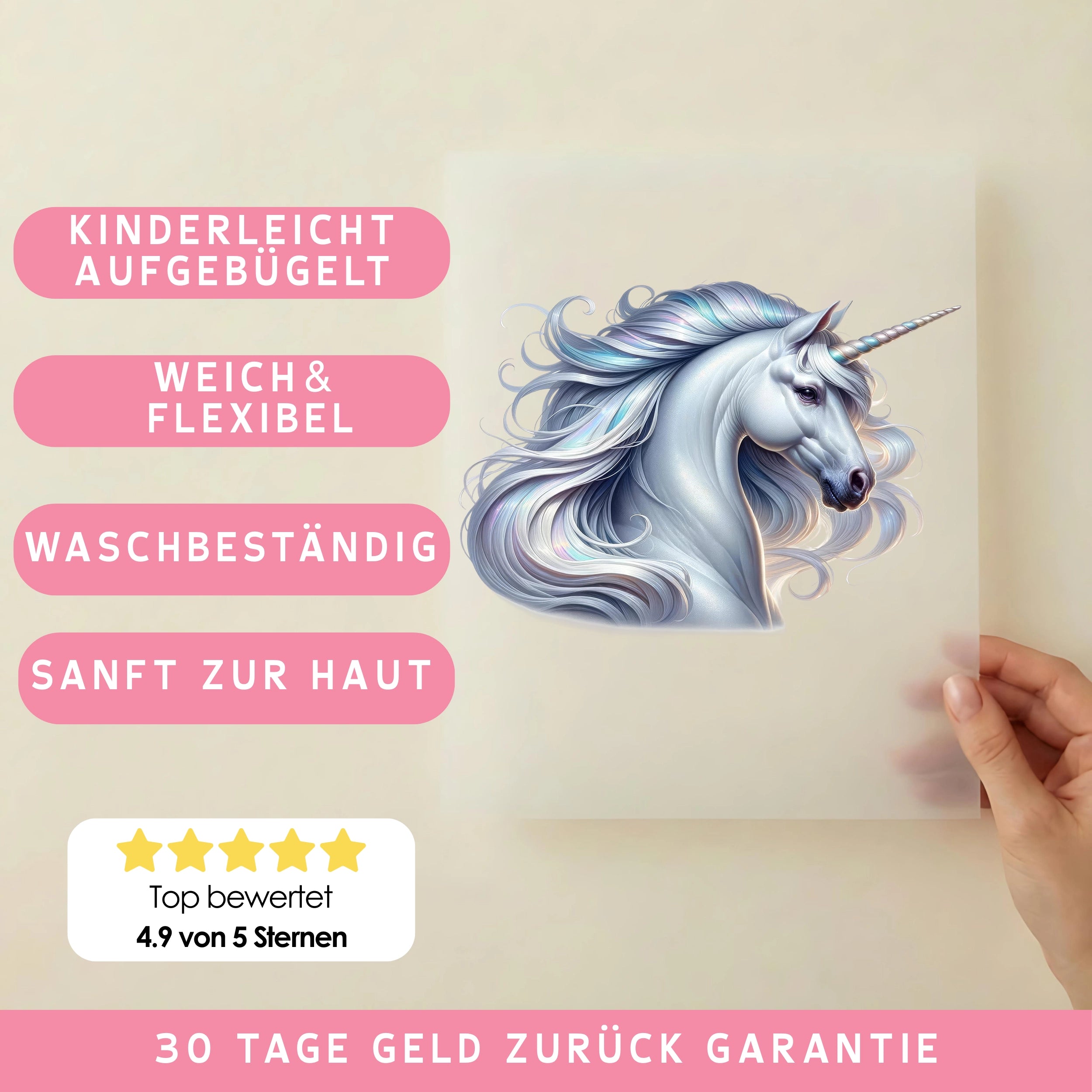 Bügelbild Einhorn Silberglanz