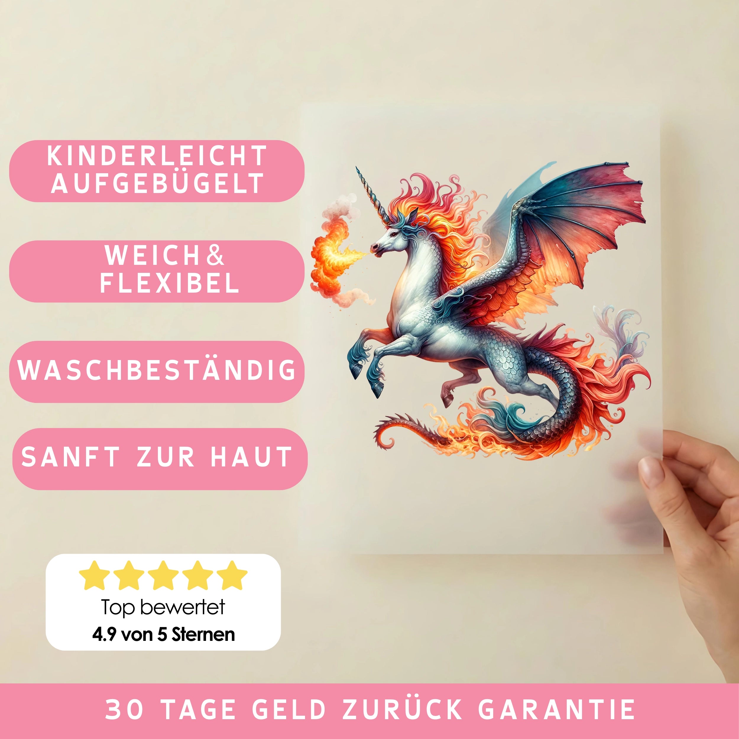 Bügelbild Einhorn Inferno Flügel
