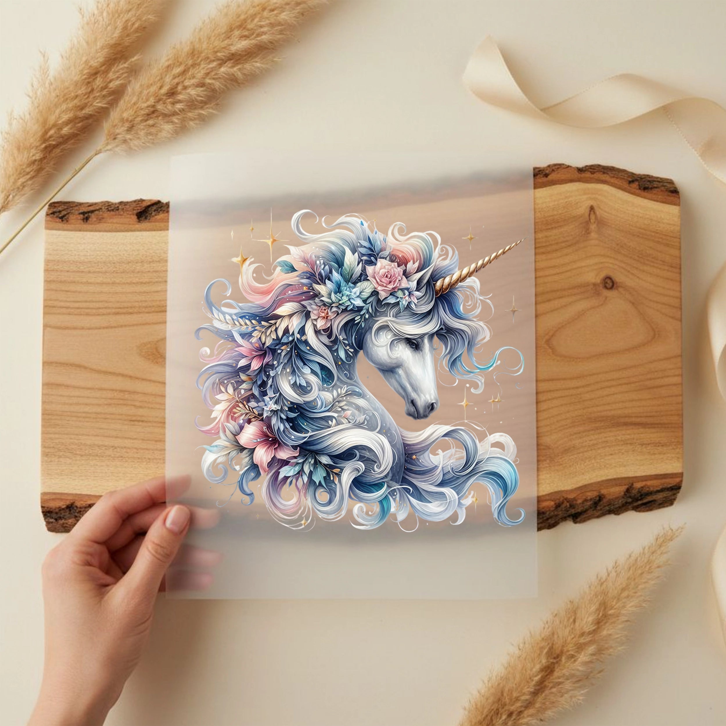 Bügelbild Einhorn Magische Blüten