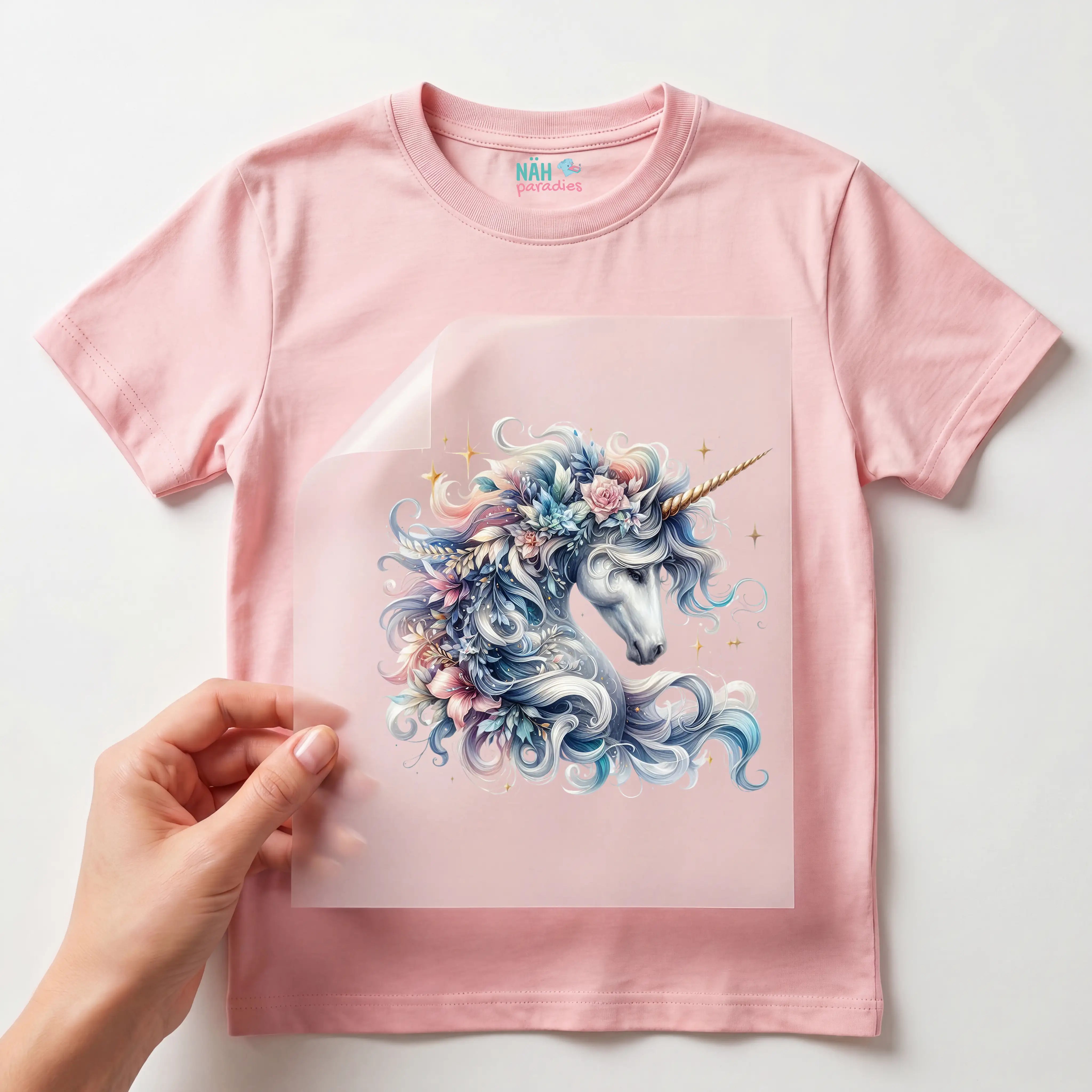 Bügelbild Einhorn Magische Blüten