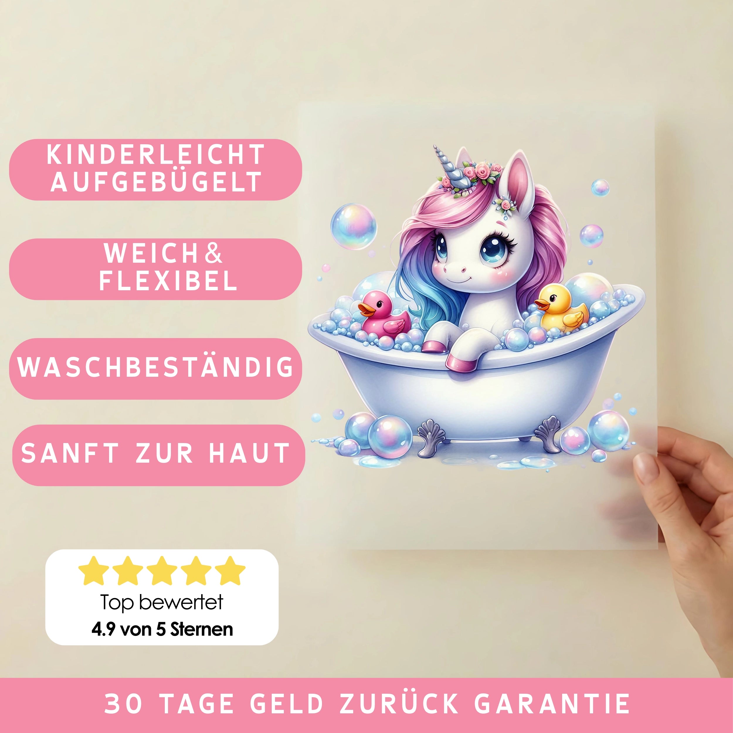 Bügelbild Einhorn Rosie Badeparadies