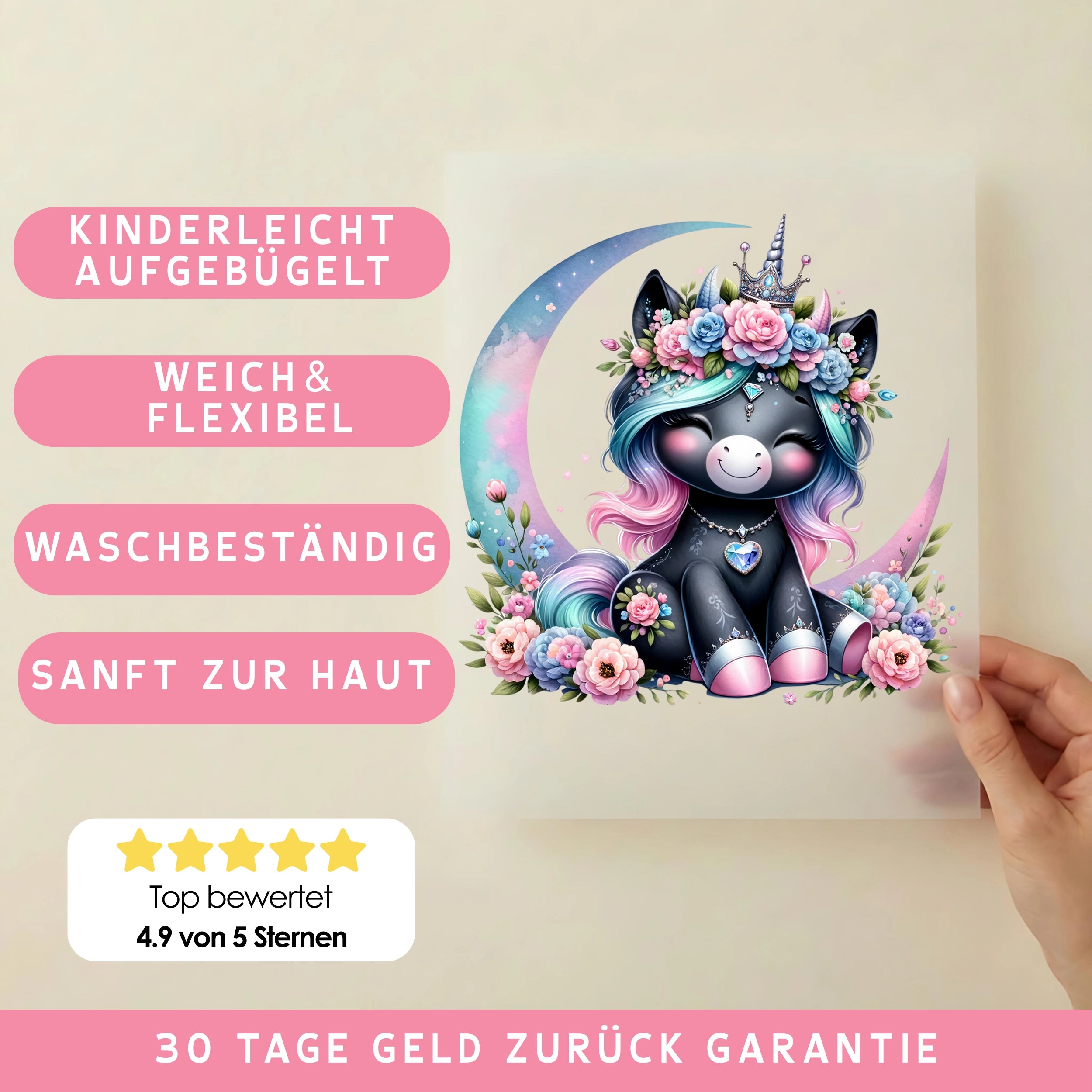 Bügelbild Einhorn Mondglanz