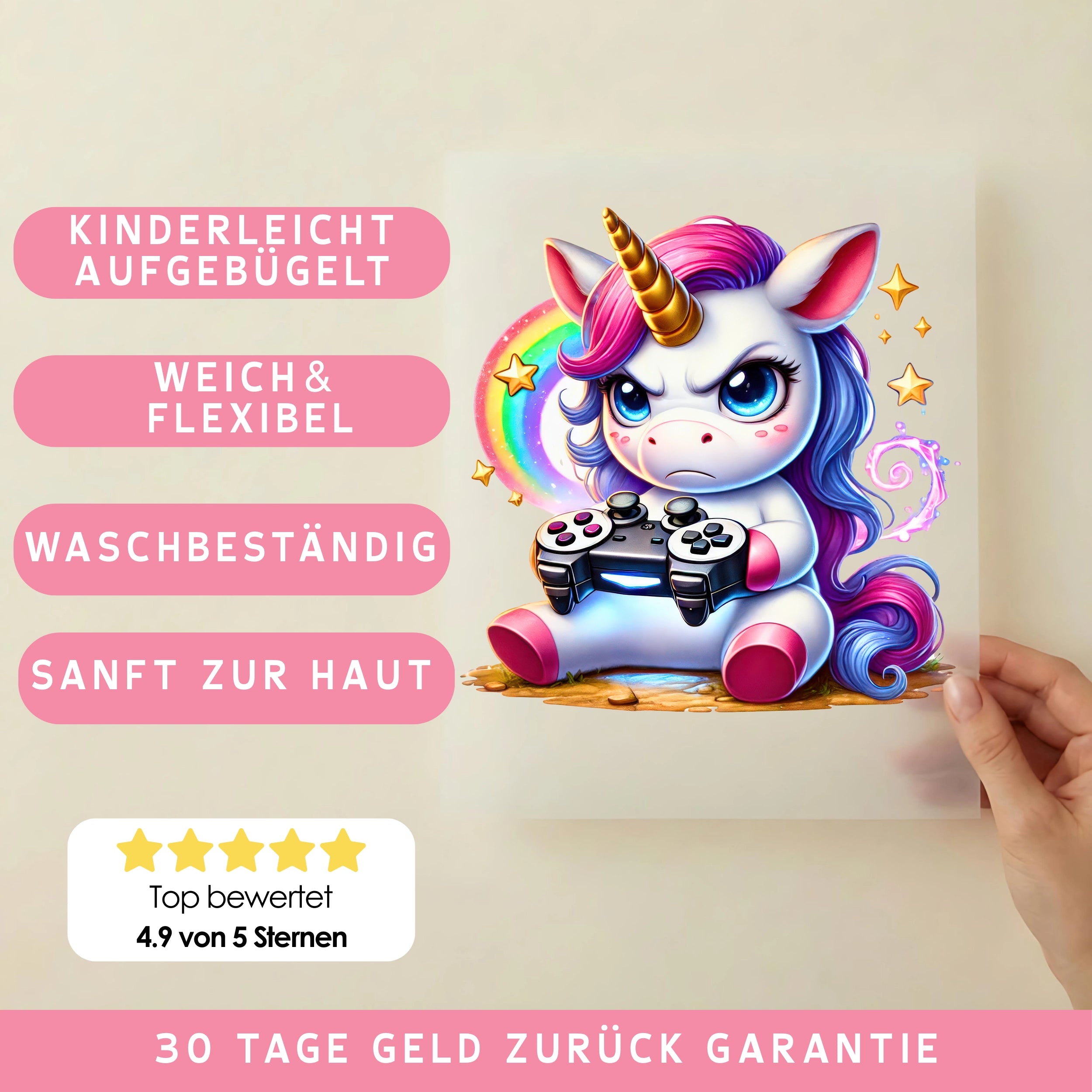 Bügelbild Einhorn Magic Gamer
