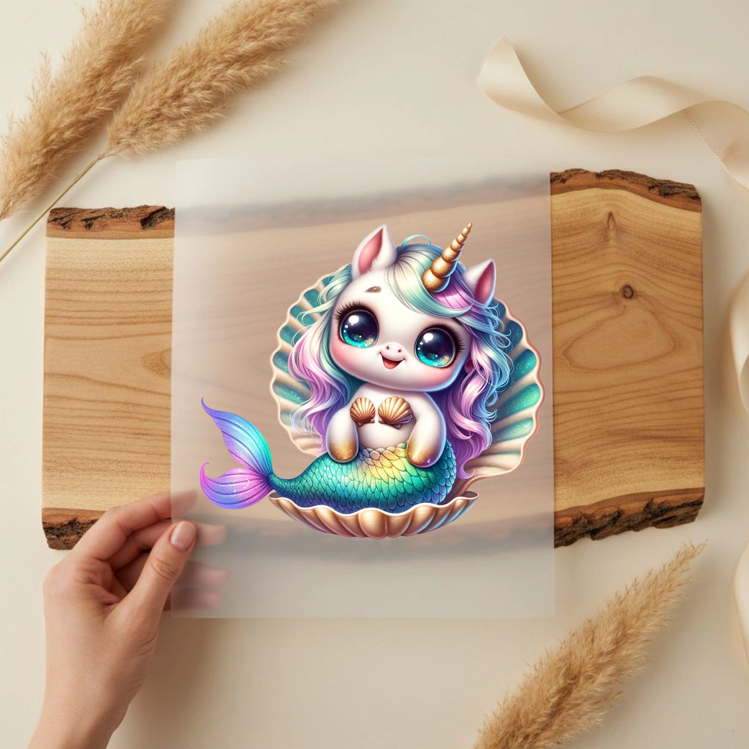 Bügelbild Einhorn Muschelzauber