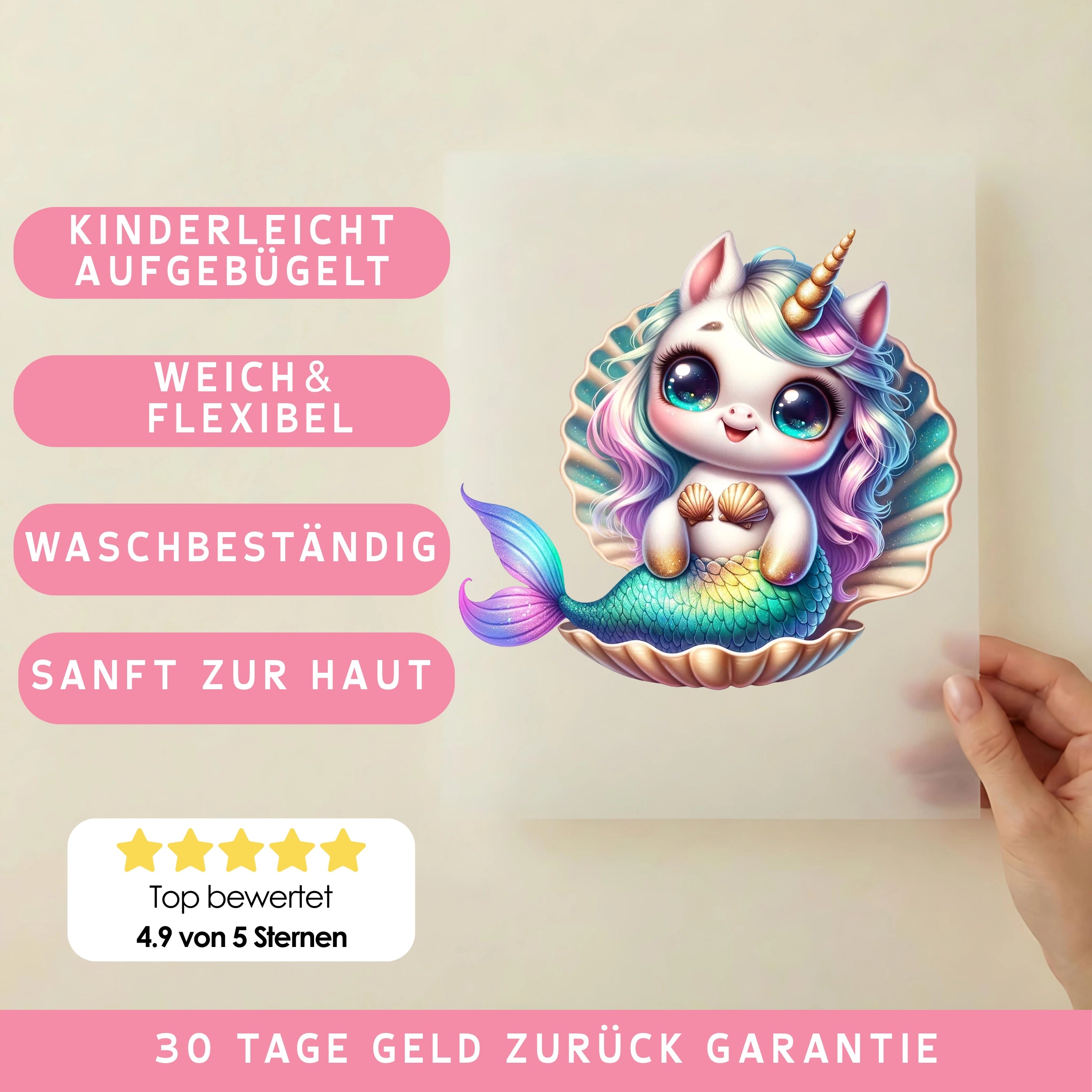 Bügelbild Einhorn Muschelzauber