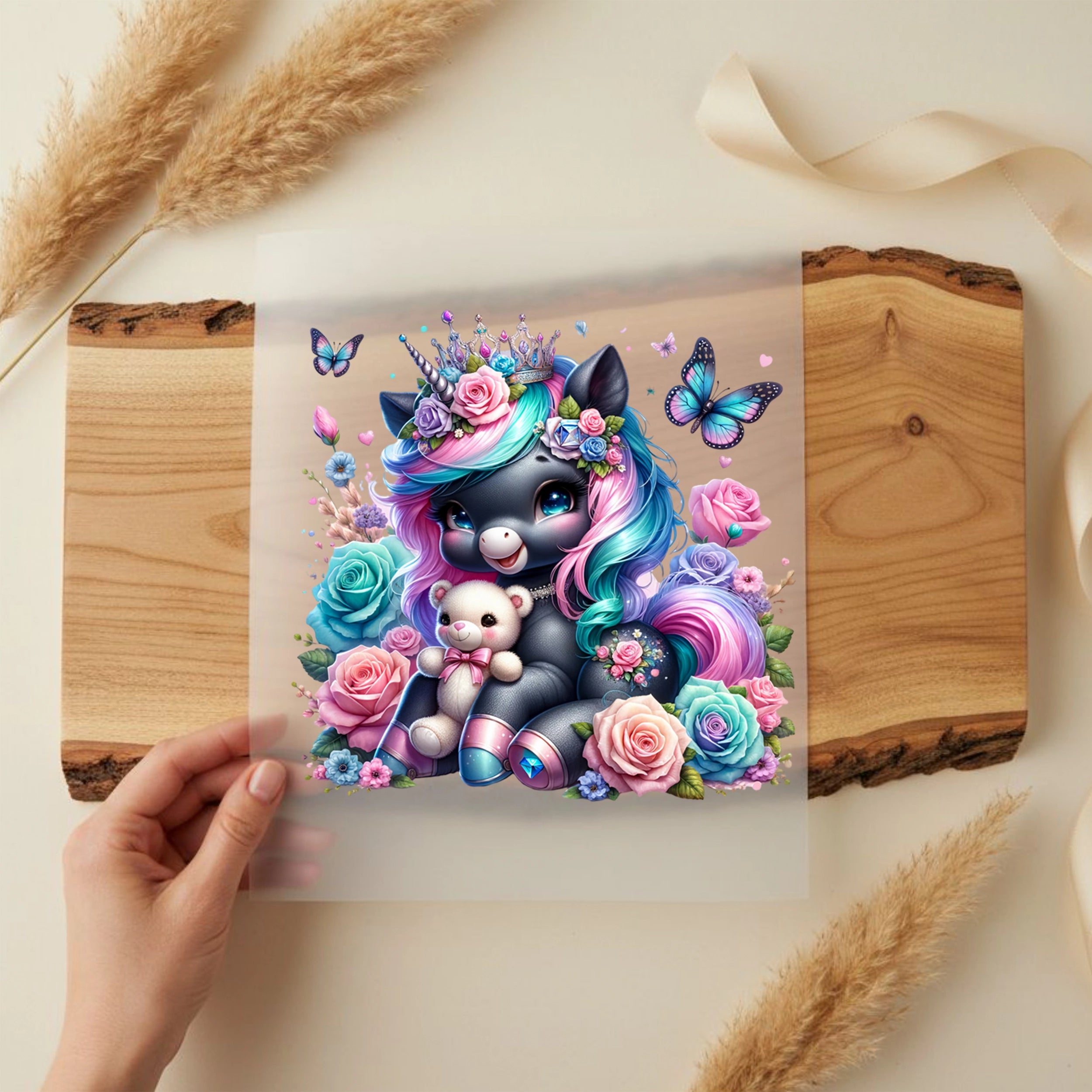 Bügelbild Einhorn Nocturna Rosentraum