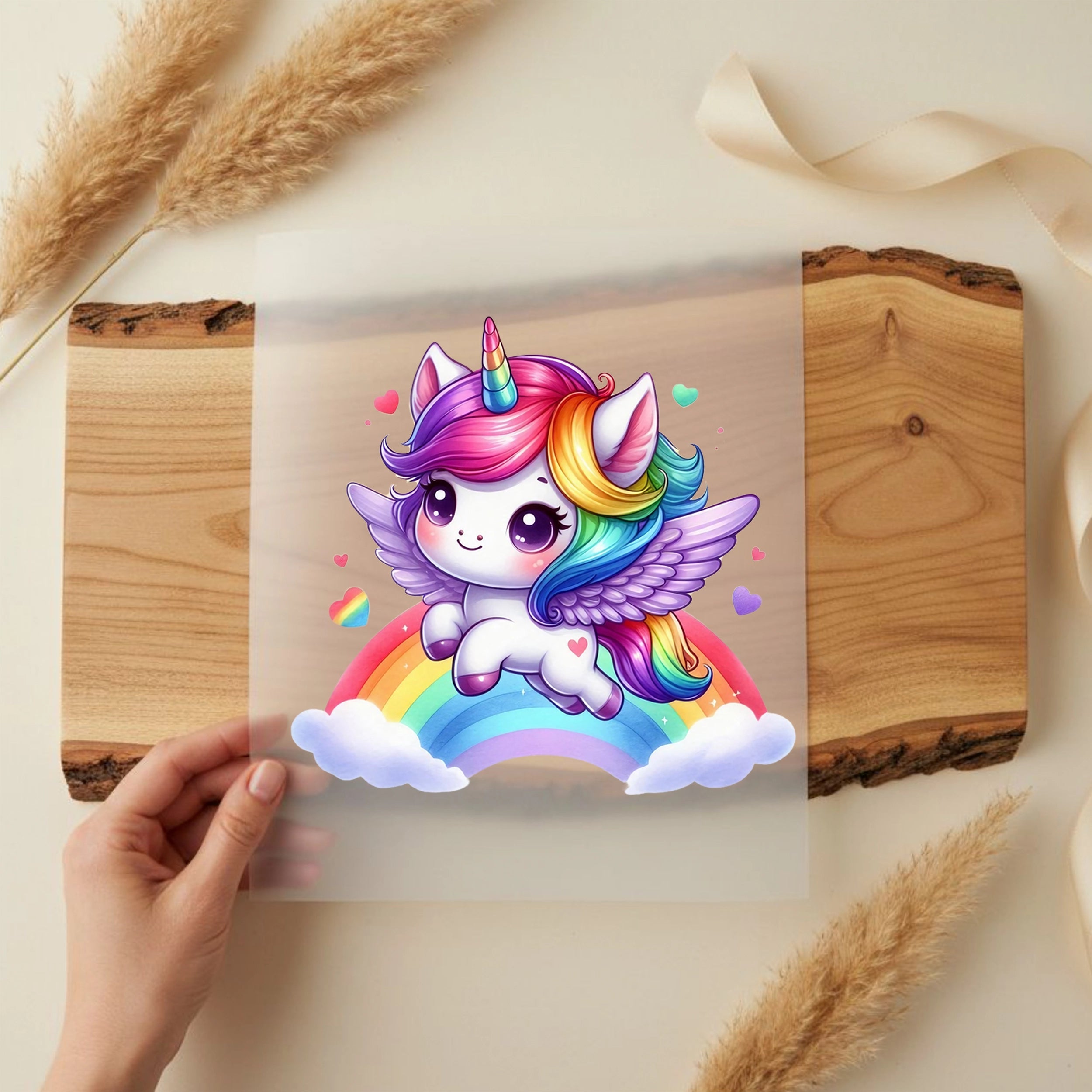 Bügelbild Einhorn Regenbogenflug