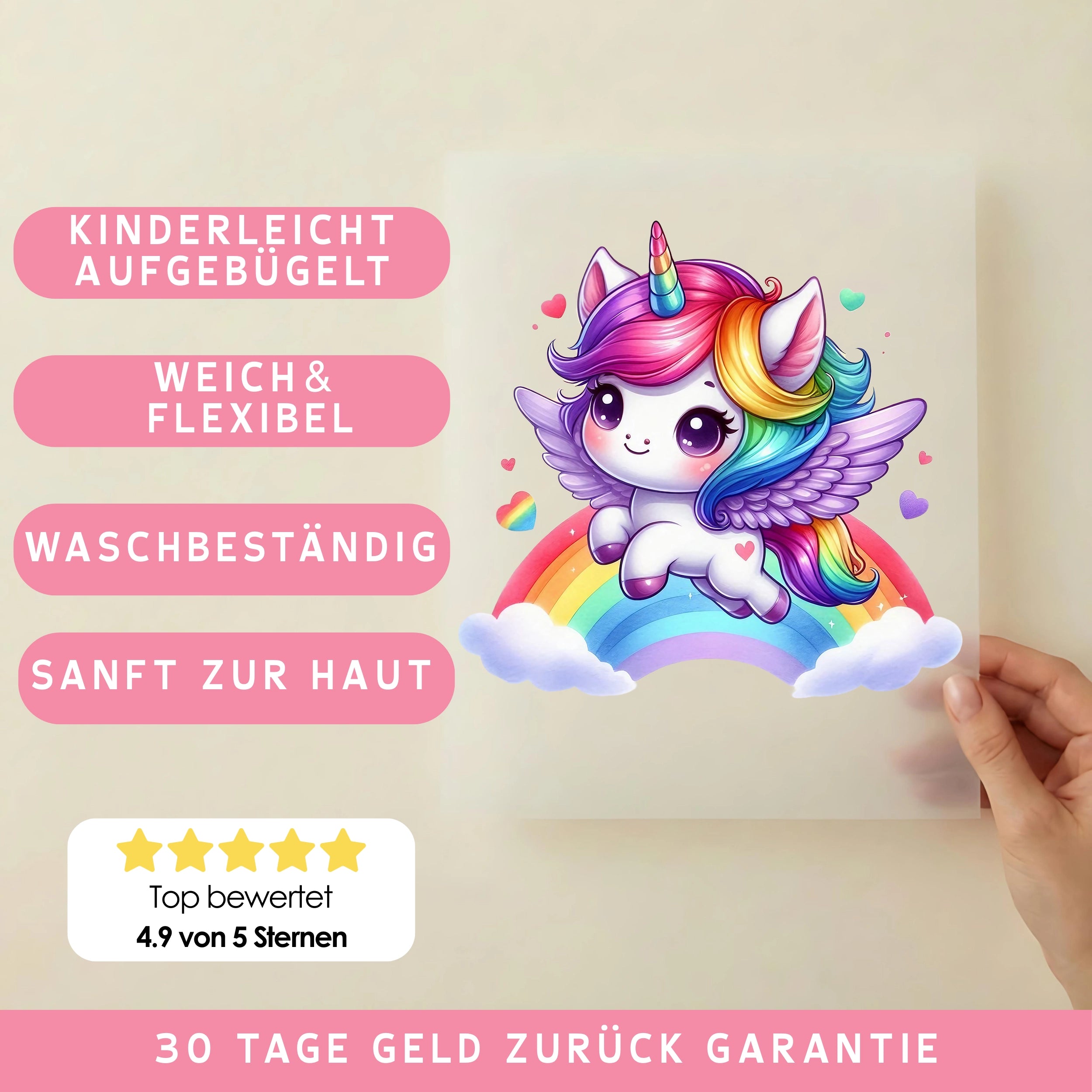Bügelbild Einhorn Regenbogenflug