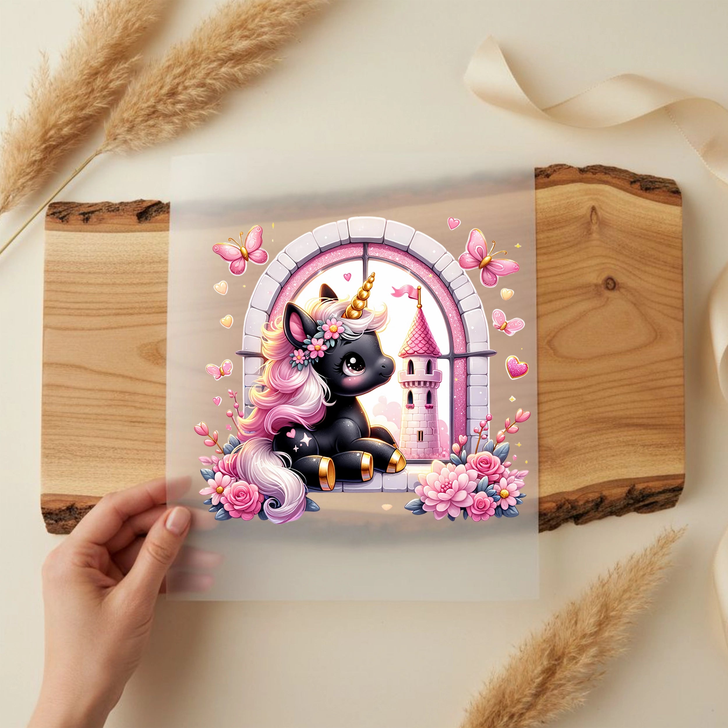 Bügelbild Einhorn Rosabella Turm