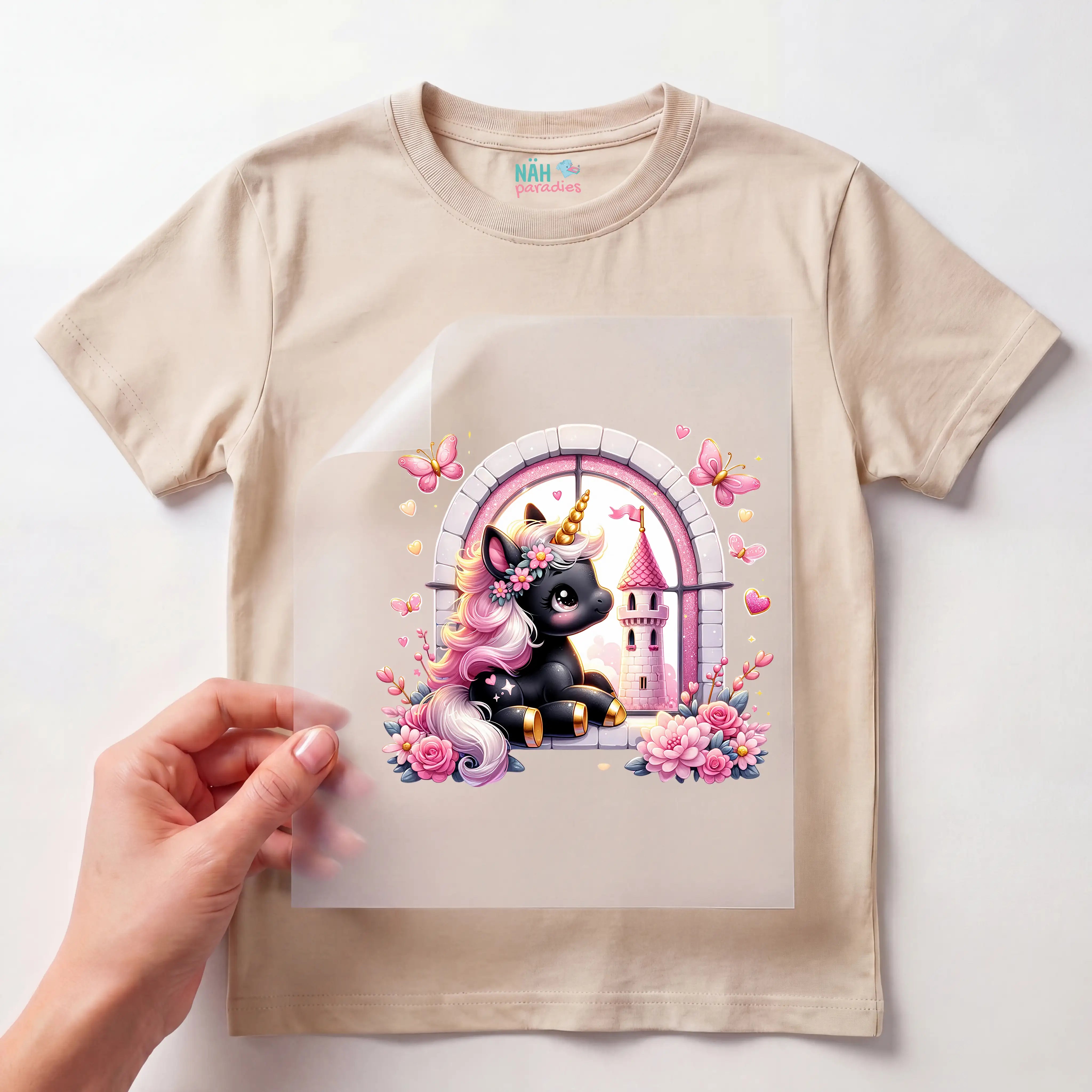 Bügelbild Einhorn Rosabella Turm