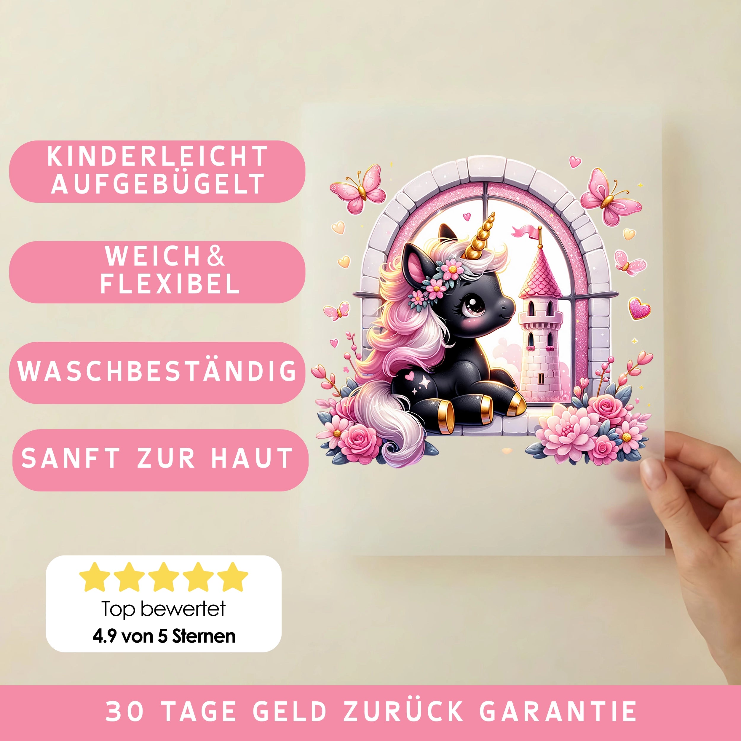 Bügelbild Einhorn Rosabella Turm