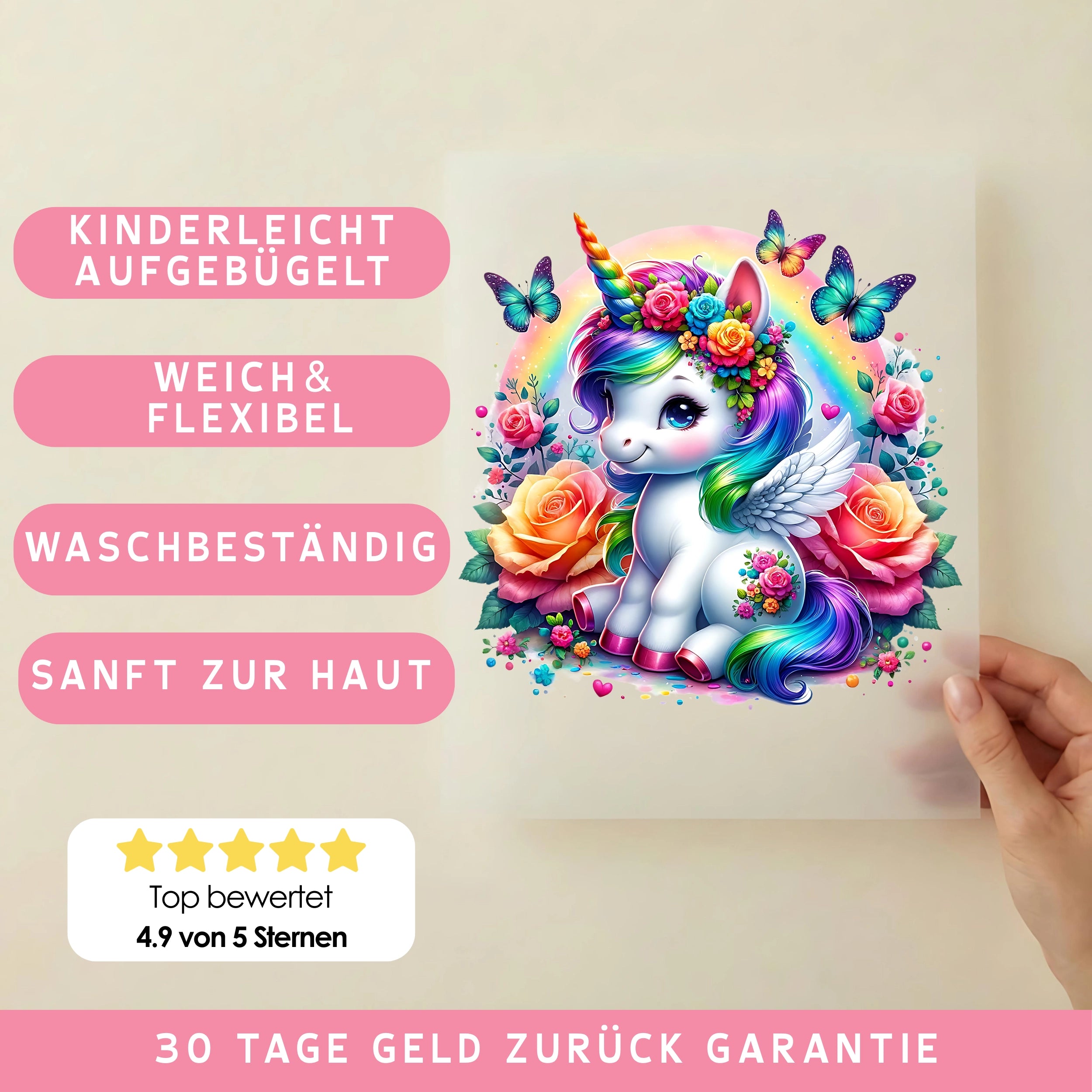 Bügelbild Einhorn Schmetterlingszauber