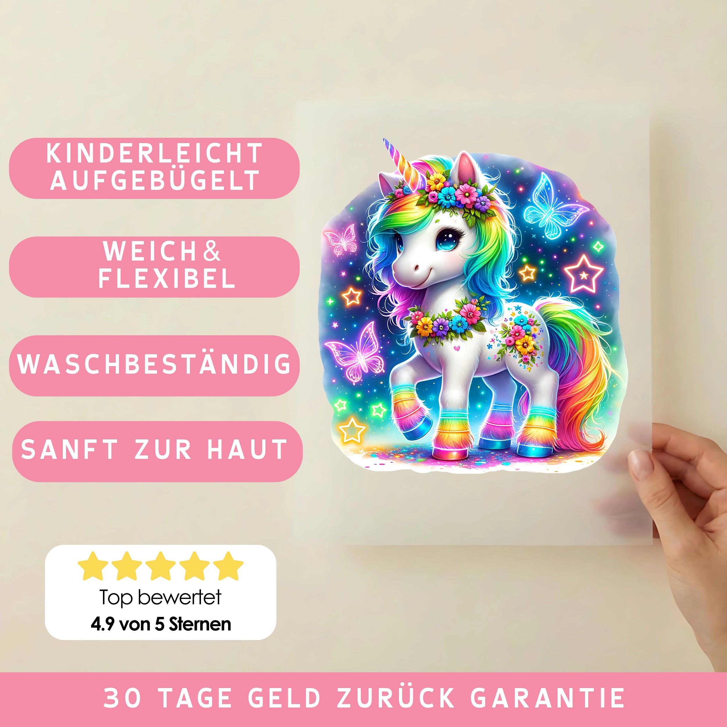 Bügelbild Einhorn Zaria Neonzauber