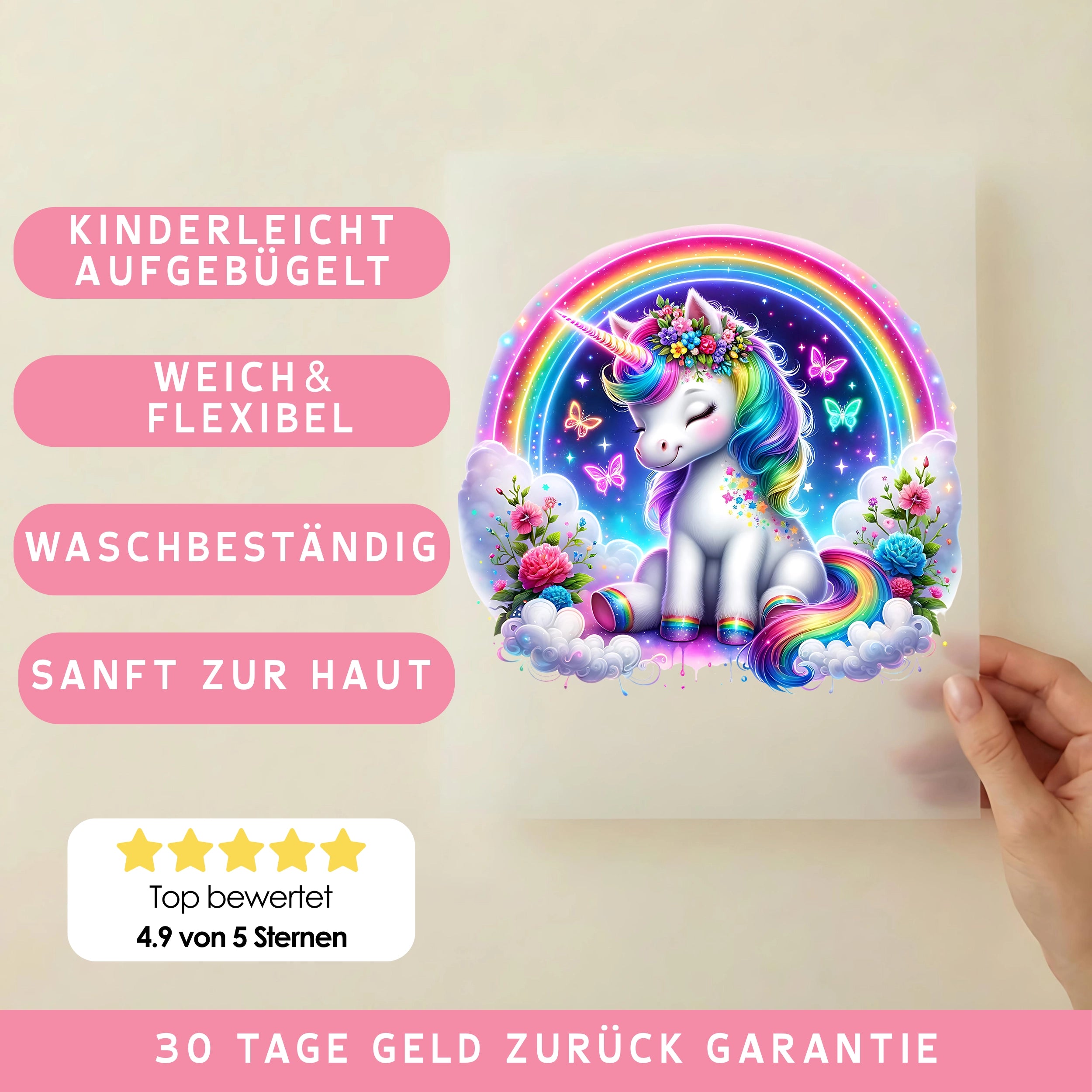 Bügelbild Einhorn Zauberregenbogen