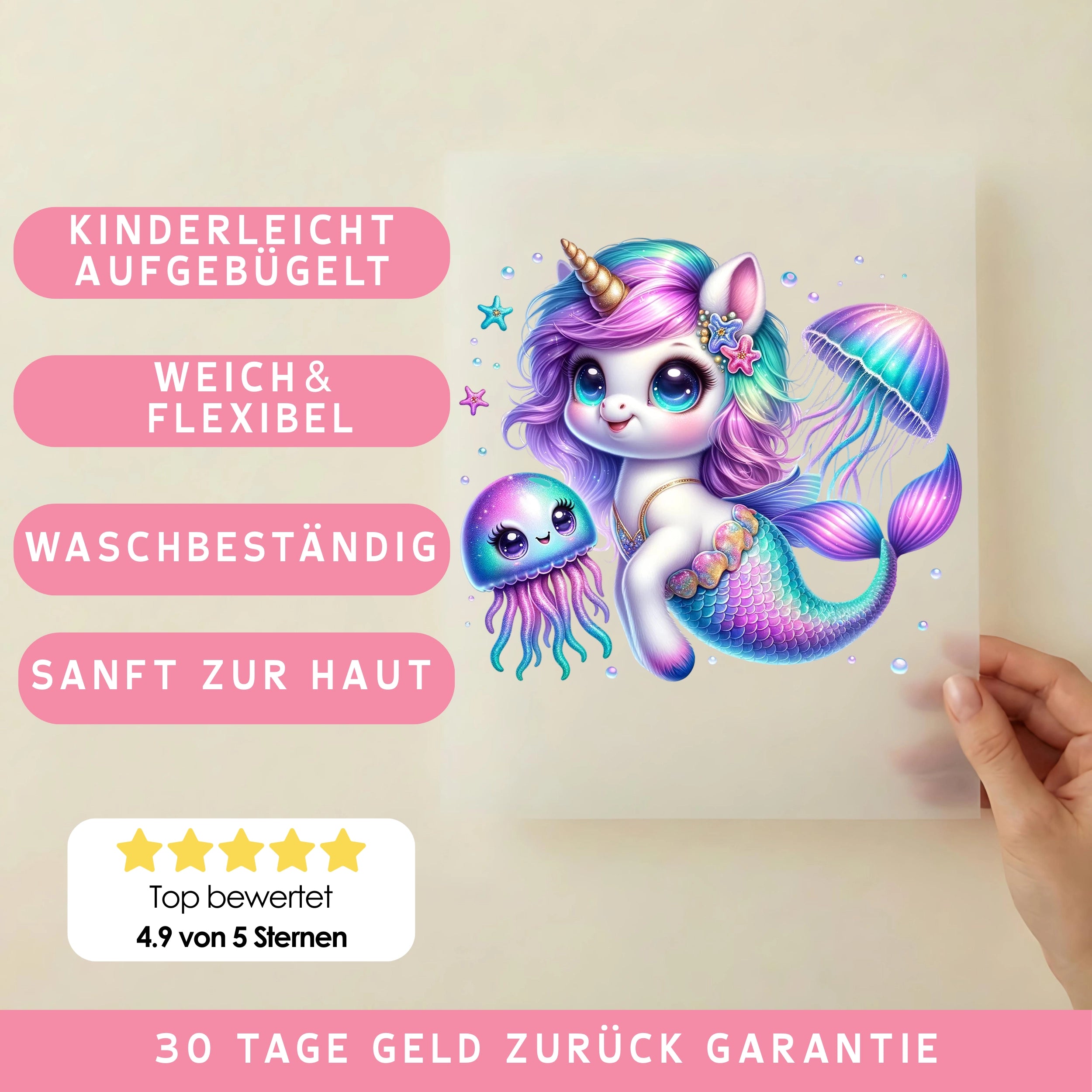 Bügelbild Einhorn Meerjungfrau