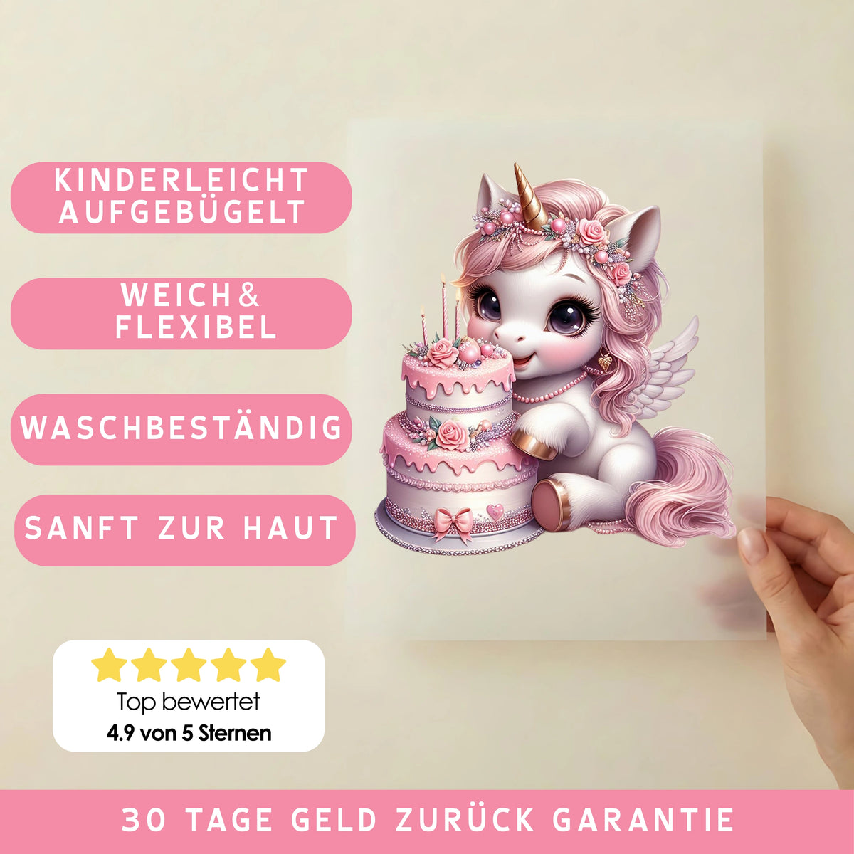 Bügelbild Geburtstags Einhorn Törtchen