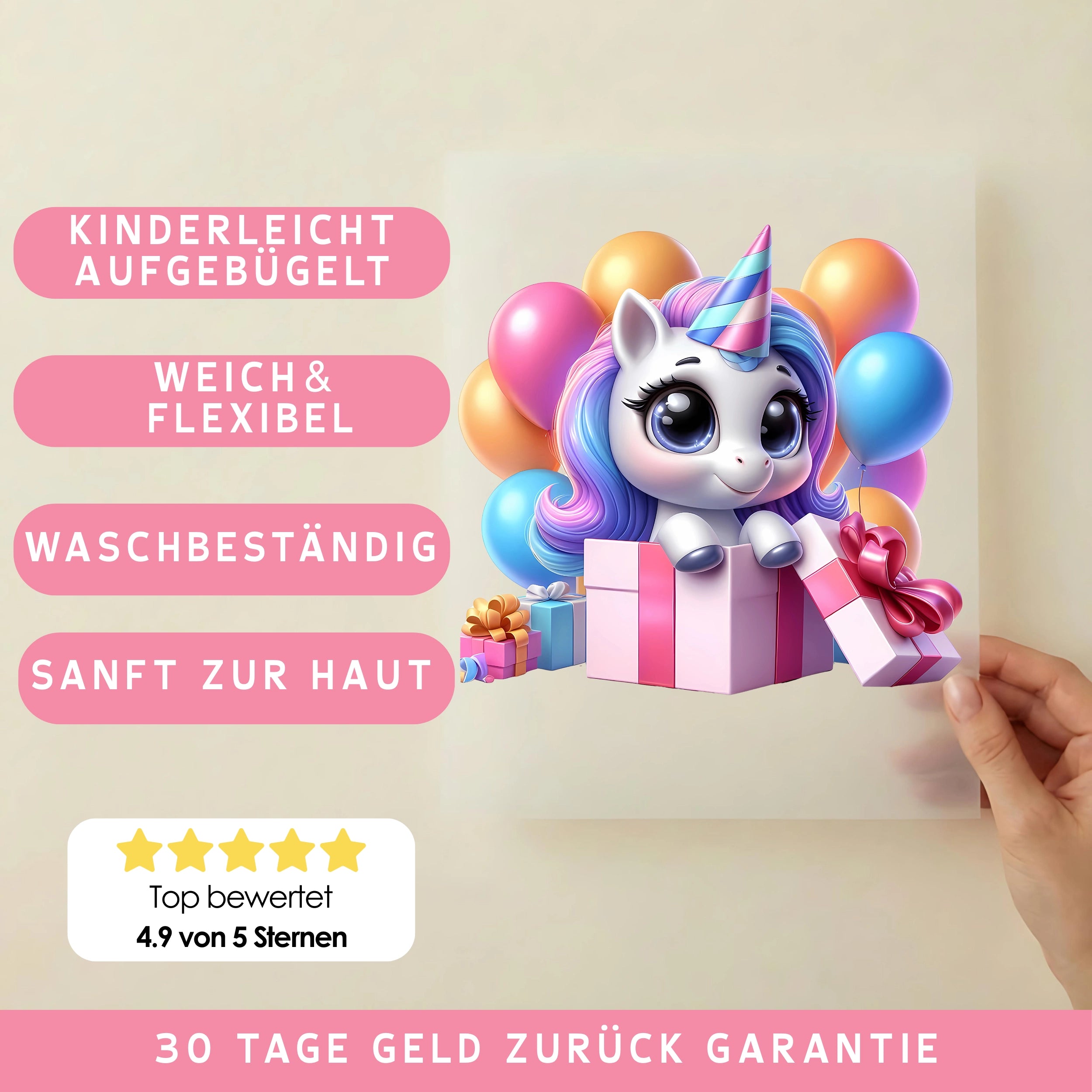 Bügelbild Baby Einhorn Geburtstag