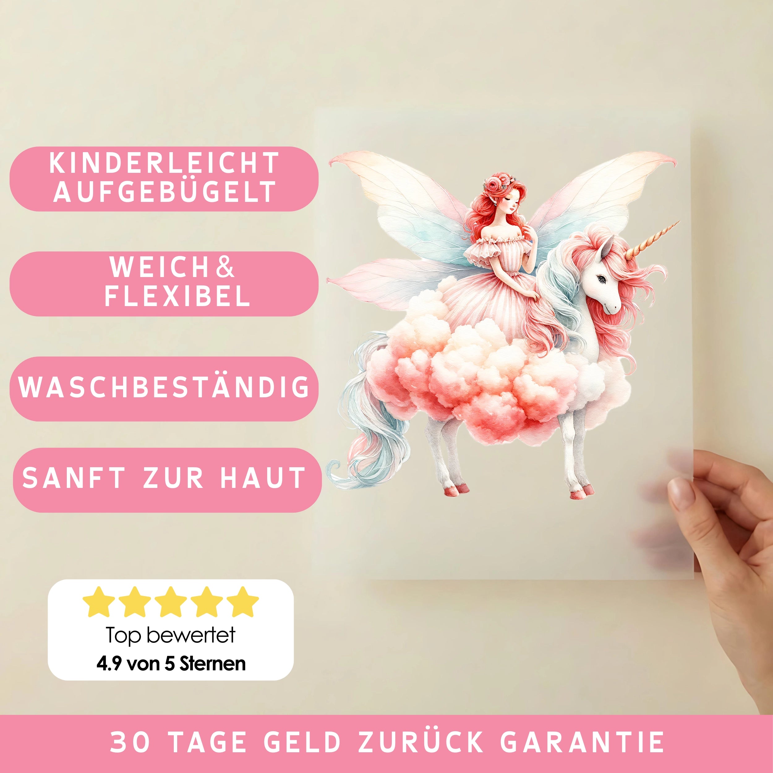 Bügelbild Zuckerwatten Fee Einhornritt