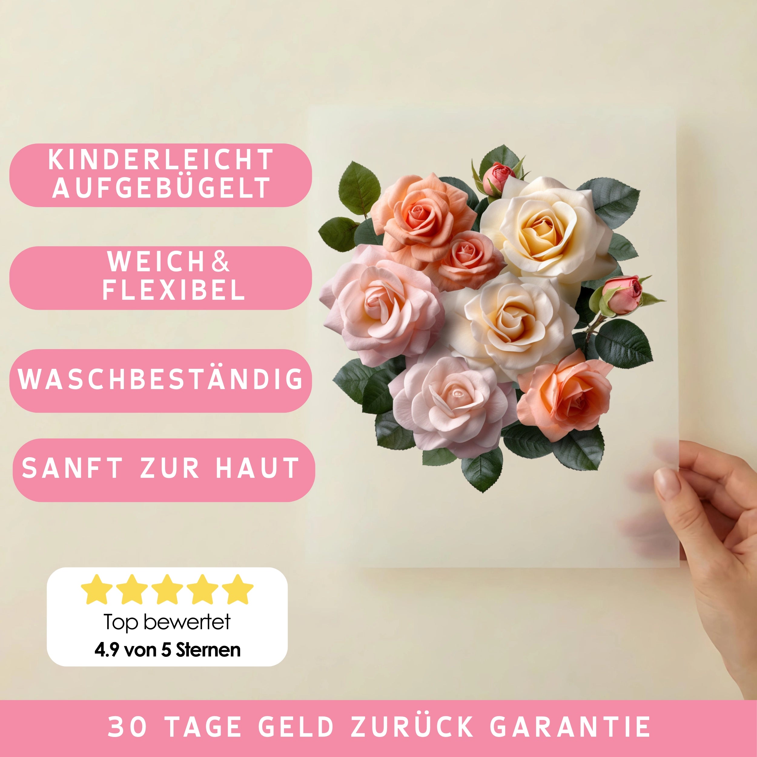 Bügelbild 3D Rosenstrauss