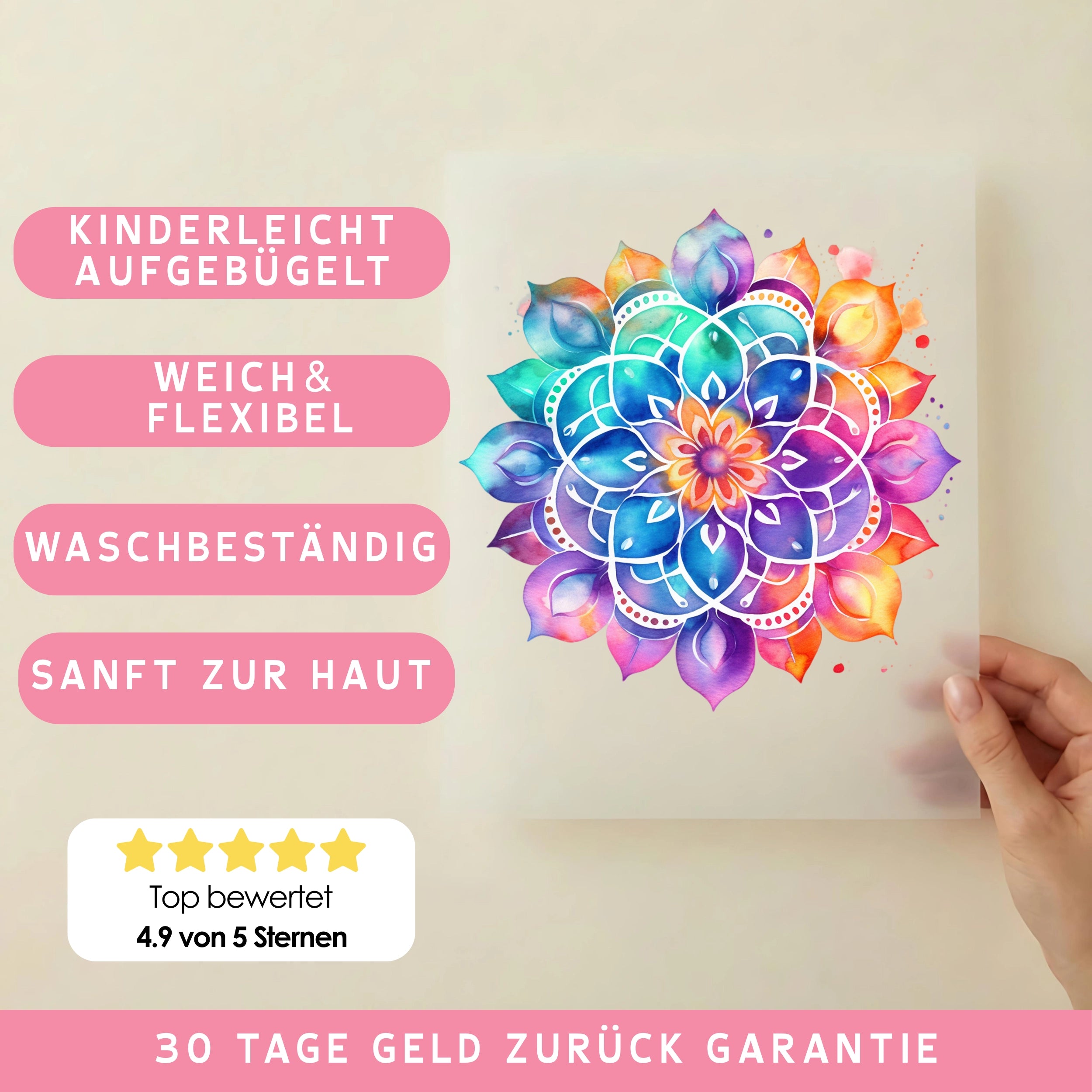 Bügelbild Mandala Lotus Bunt