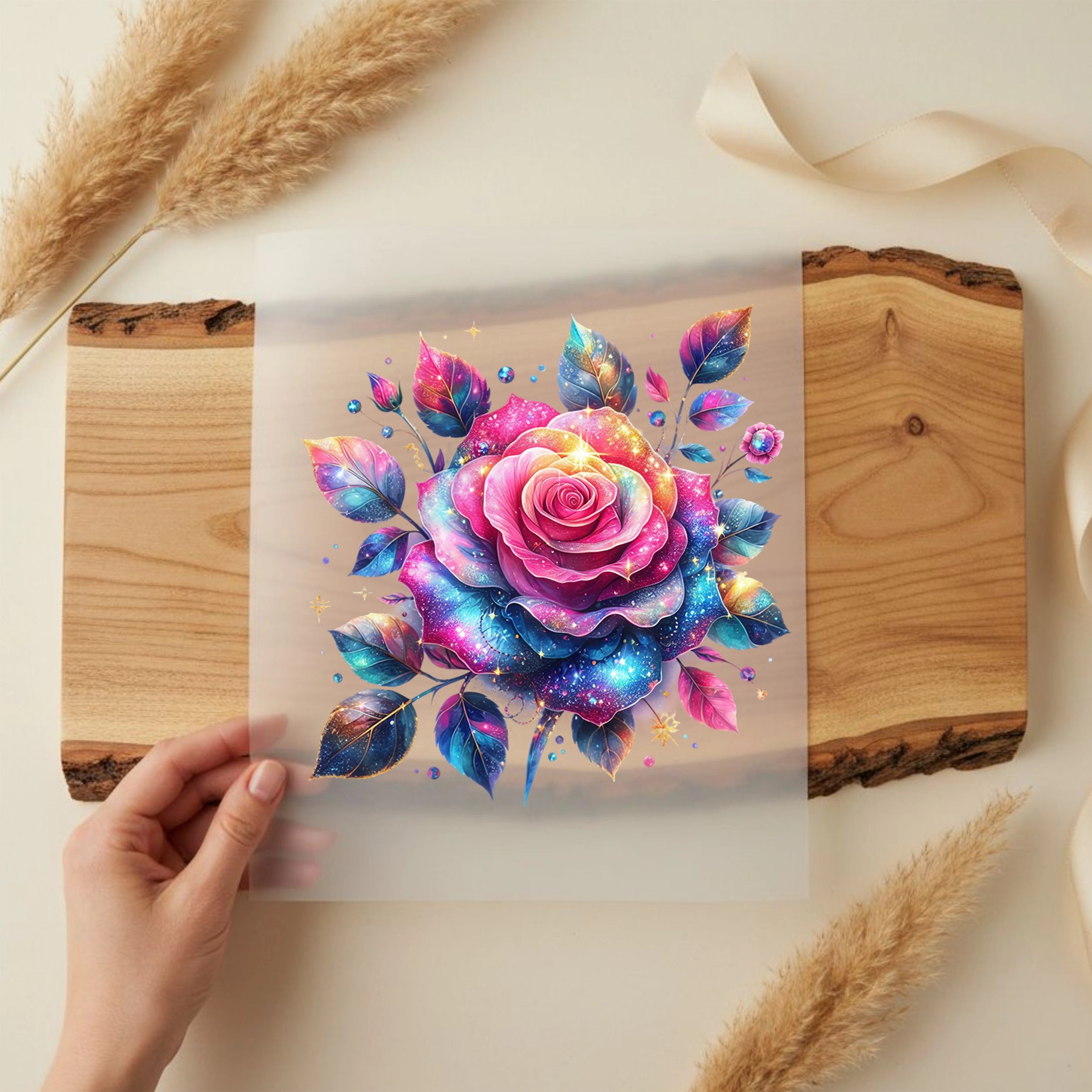 Bügelbild Rose Rainbow Galaxy