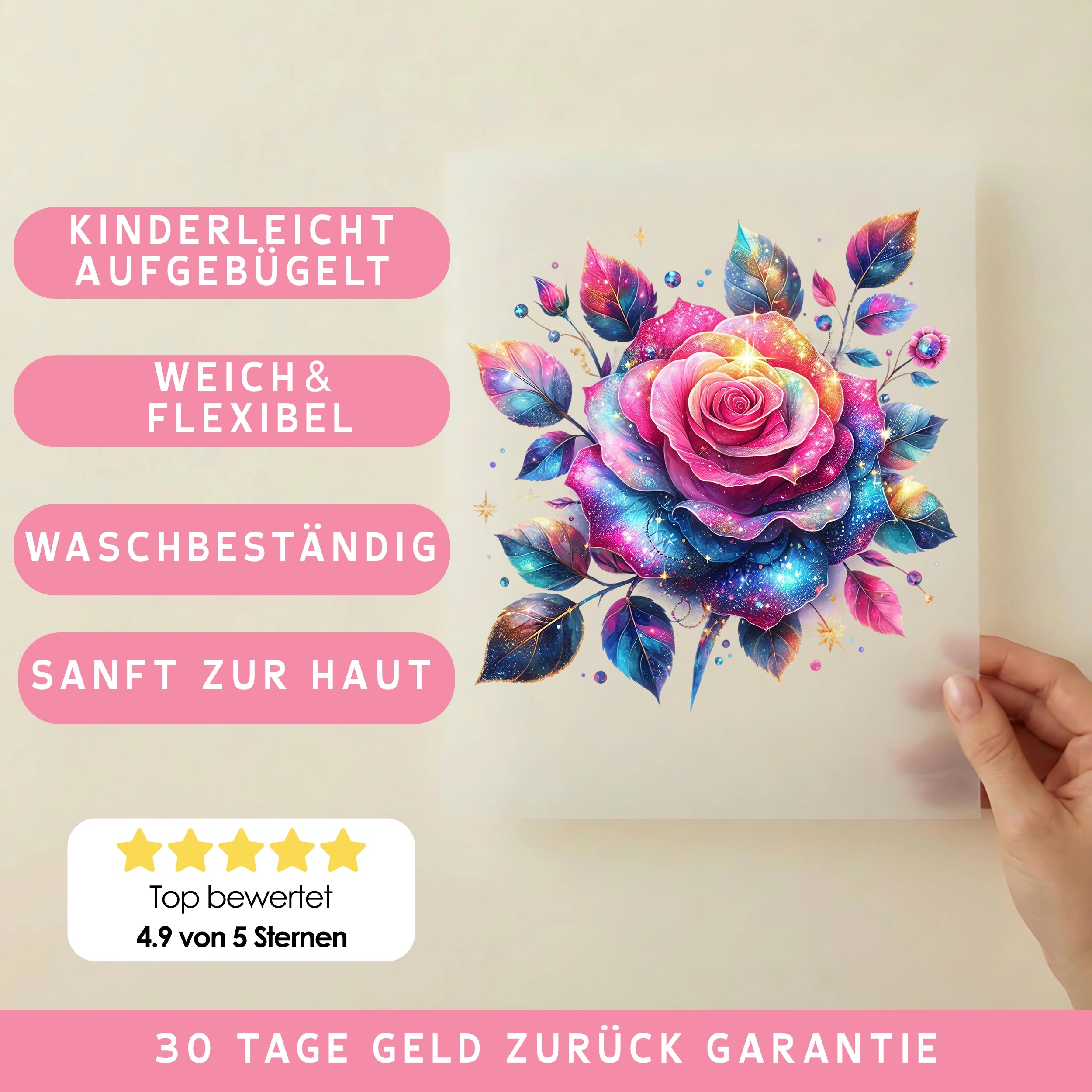 Bügelbild Rose Rainbow Galaxy