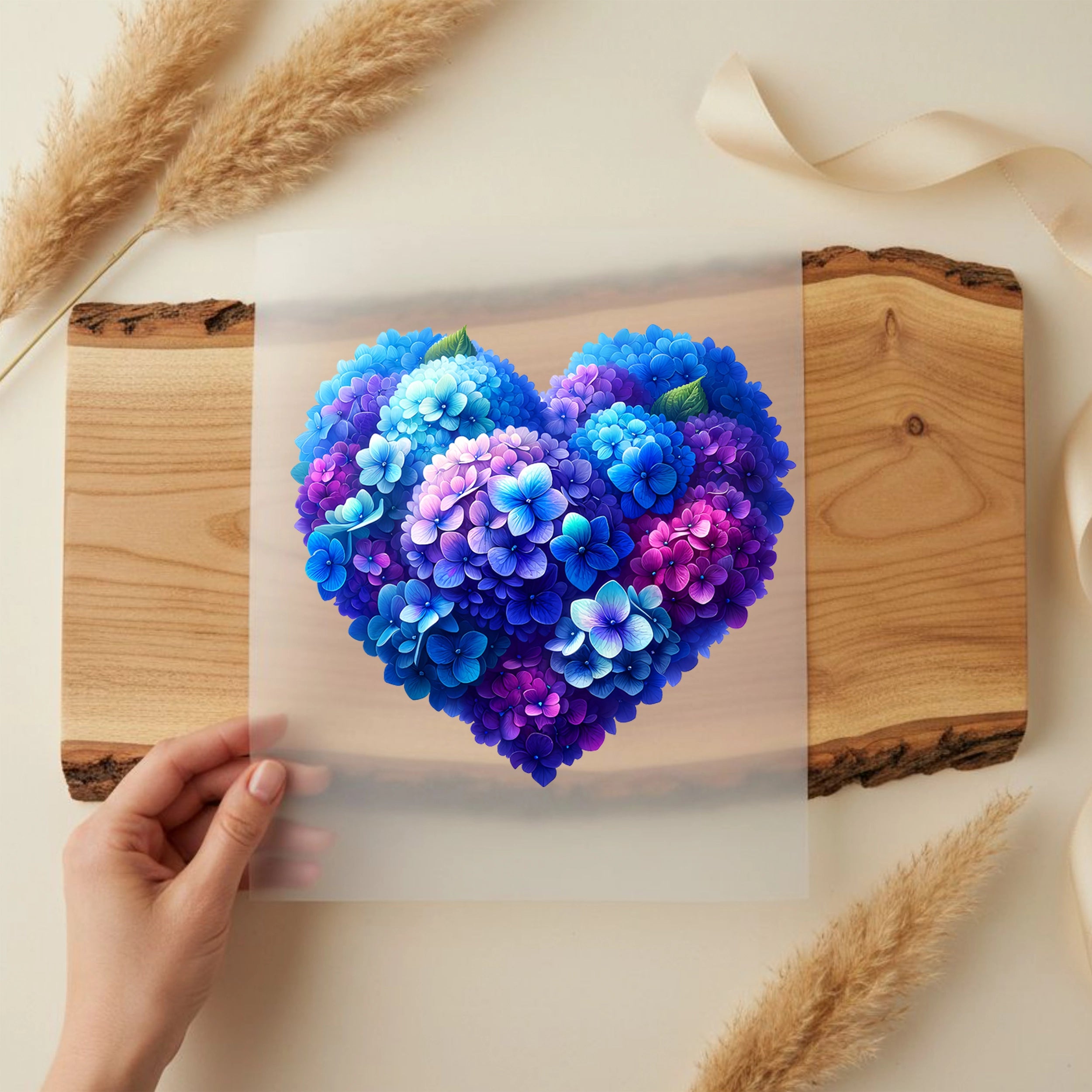 Bügelbild Blütenherz Hortensienzauber