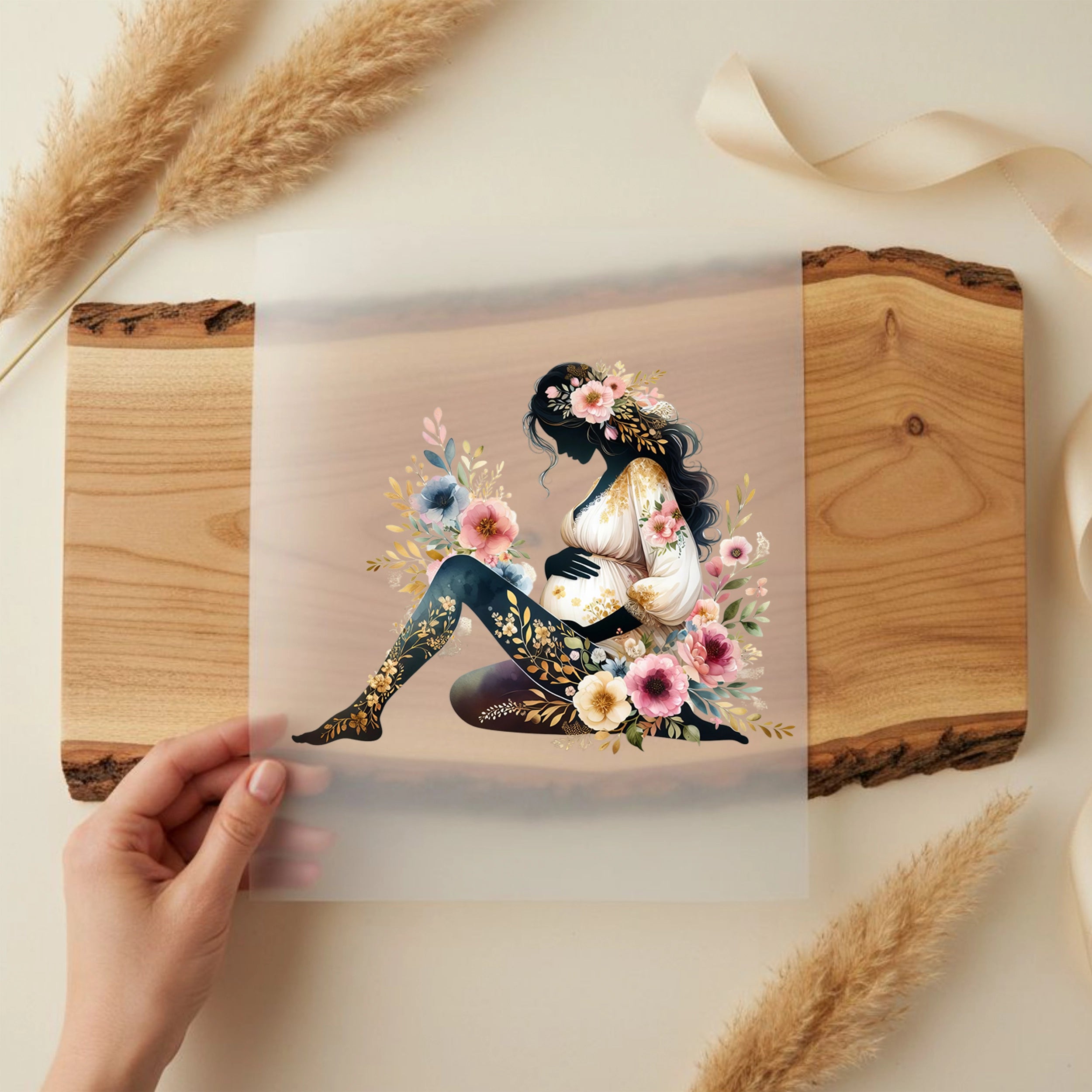 Bügelbild Schwangerschaft Mama in voller Blüte