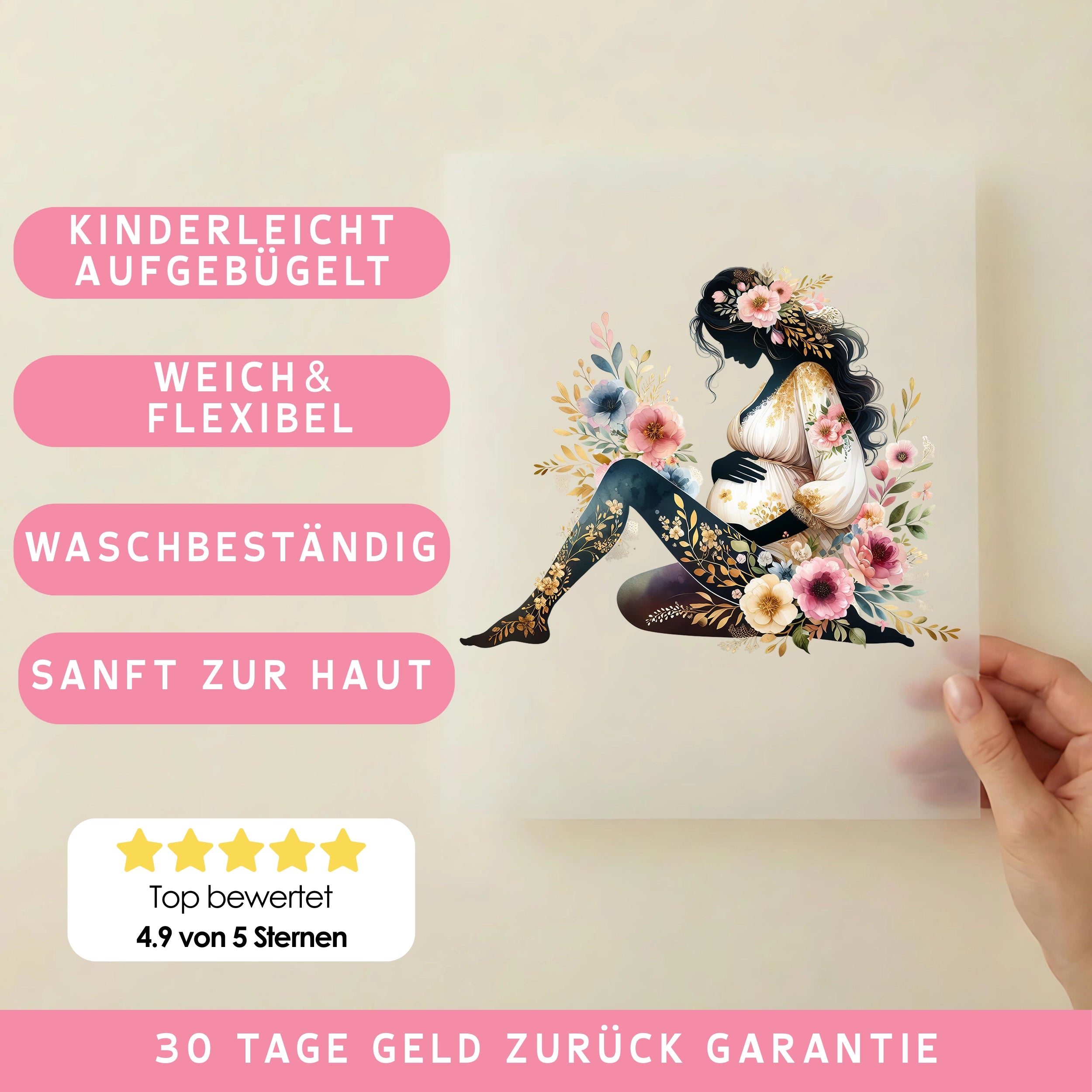 Bügelbild Schwangerschaft Mama in voller Blüte